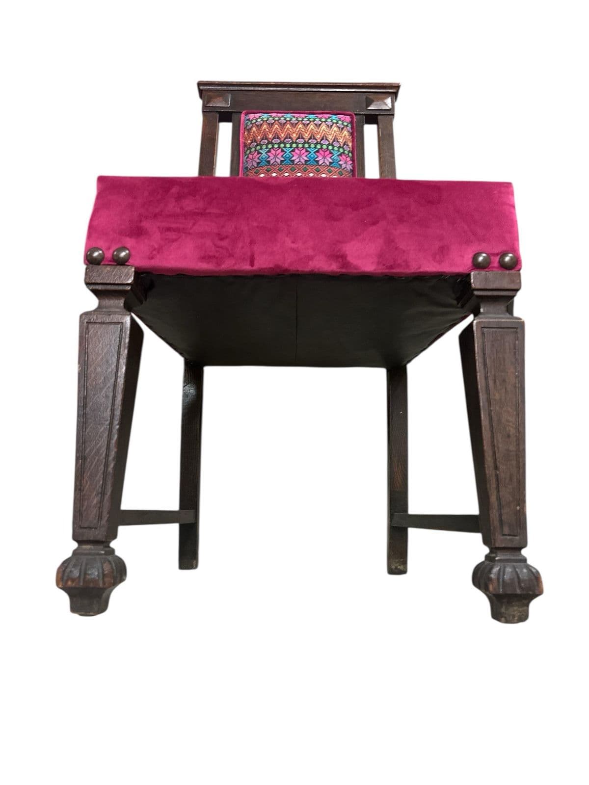 Early 20th Century Edwardian English Oak Dining Chairs With Vivid Mexican Embroidery Upholstery - Set of 6 - Thumbnail 7
