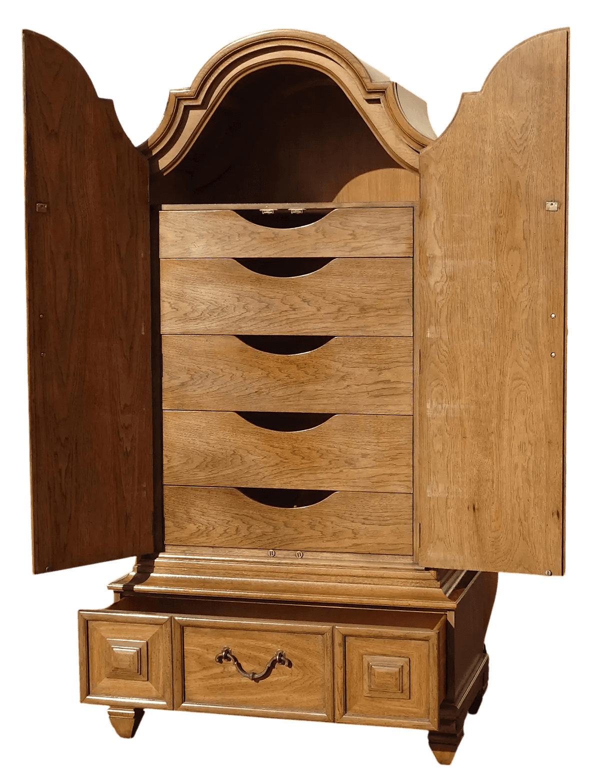 Thomasville Spanish Colonial Hollywood Regency Style Mid Century Oak Armoire - Vintage 1960s - Thumbnail 3