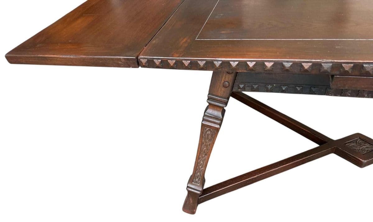 Vintage Viking Oak Dining Table 60" With Pullout Leaves Extending to 96" - Circa 1950 Attributed to Romweber - Thumbnail 4