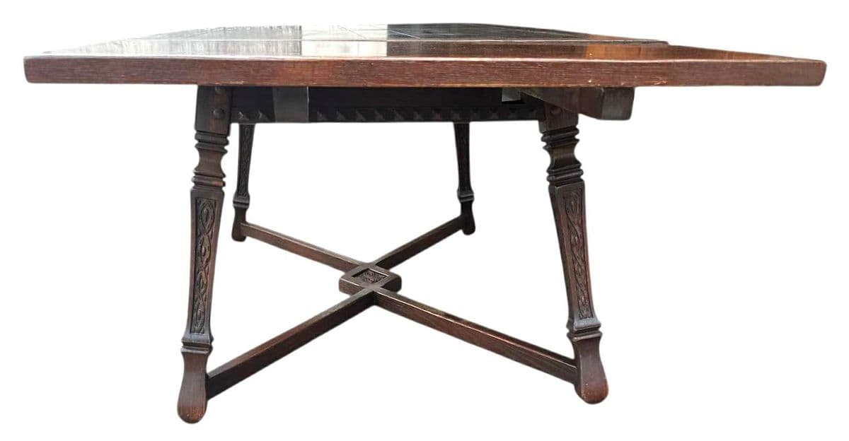 Vintage Viking Oak Dining Table 60" With Pullout Leaves Extending to 96" - Circa 1950 Attributed to Romweber - Thumbnail 6