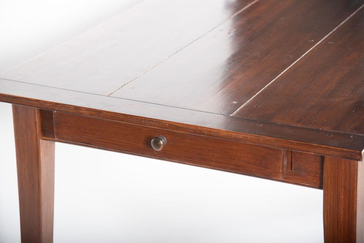 Solid Elm Wood Dining Table Extending to 9' -- Vintage Late 20th Century - Thumbnail 4