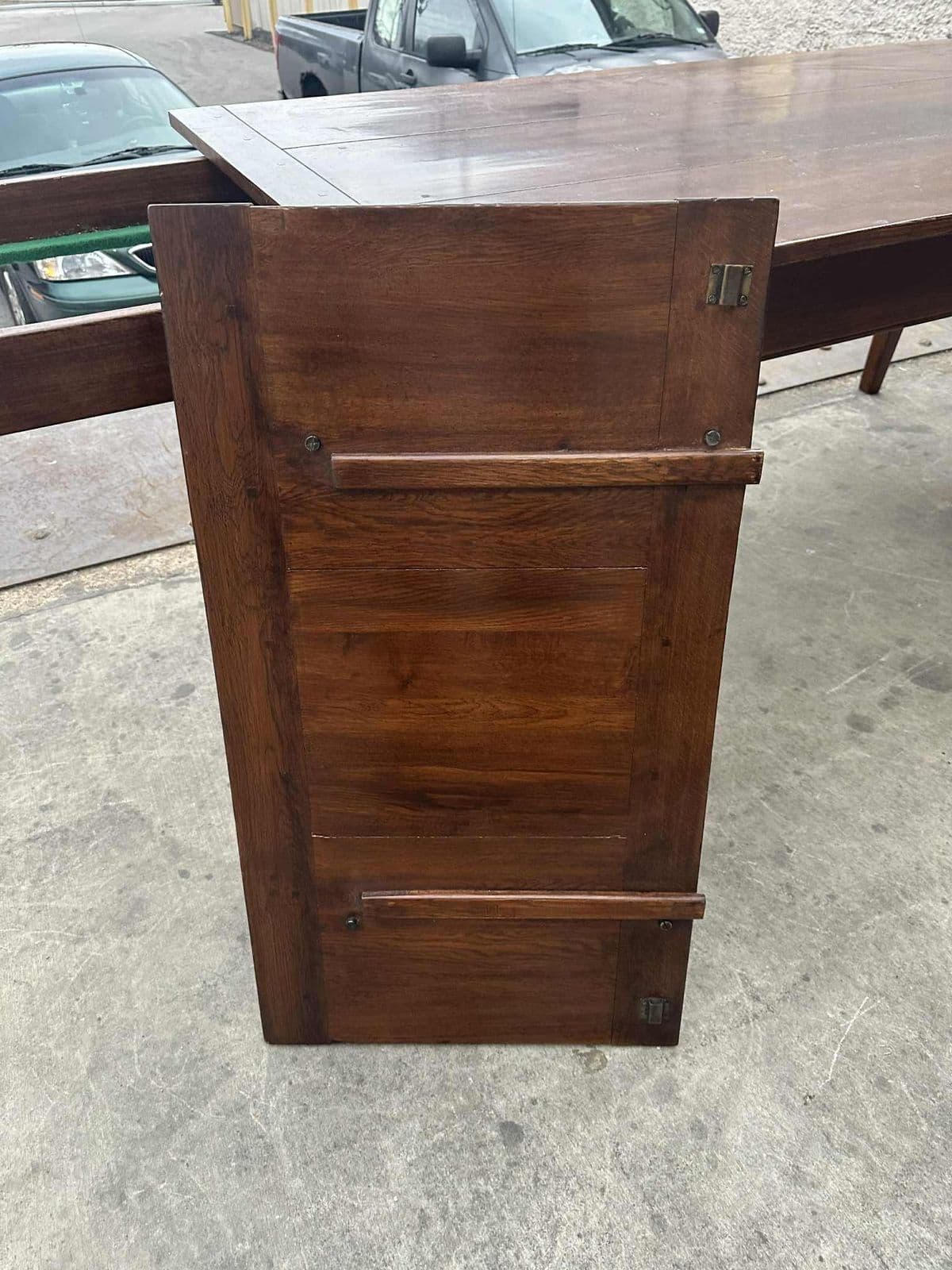 Solid Elm Wood Dining Table Extending to 9' -- Vintage Late 20th Century - Thumbnail 6