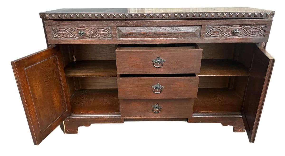 Romweber Viking Oak Arts & Crafts Sideboard or Credenza - Vintage 1950s, Attributed - Thumbnail 4