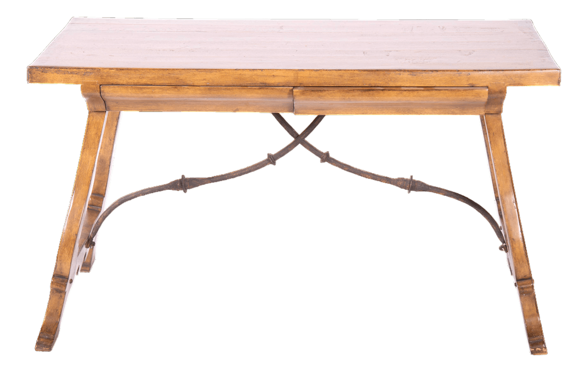 Antique Spanish Writing Desk or Console Table With Iron Stretcher - Circa Early 20th Century - Thumbnail 2