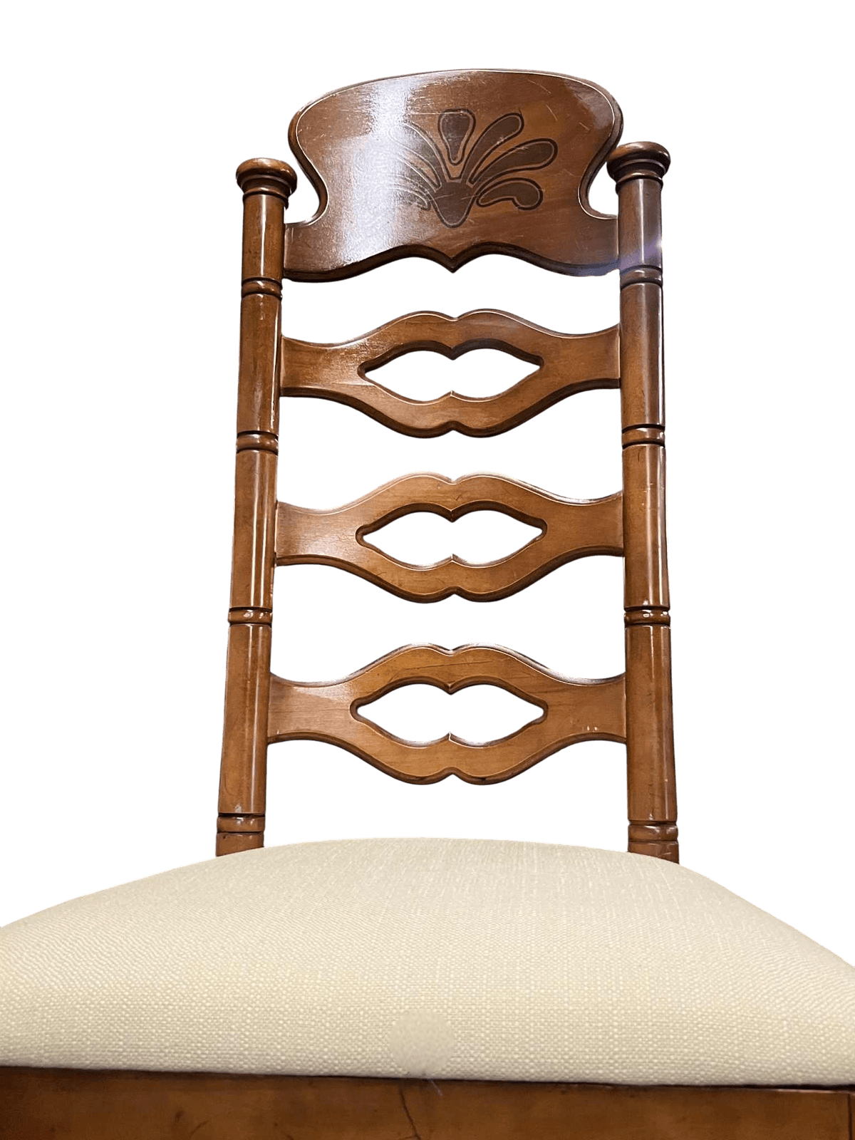 Vintage Drexel Attributed Spanish Revival Maple Wood Ladderback Dining Chairs With New Seat Upholstery - Set of 6 - Thumbnail 7