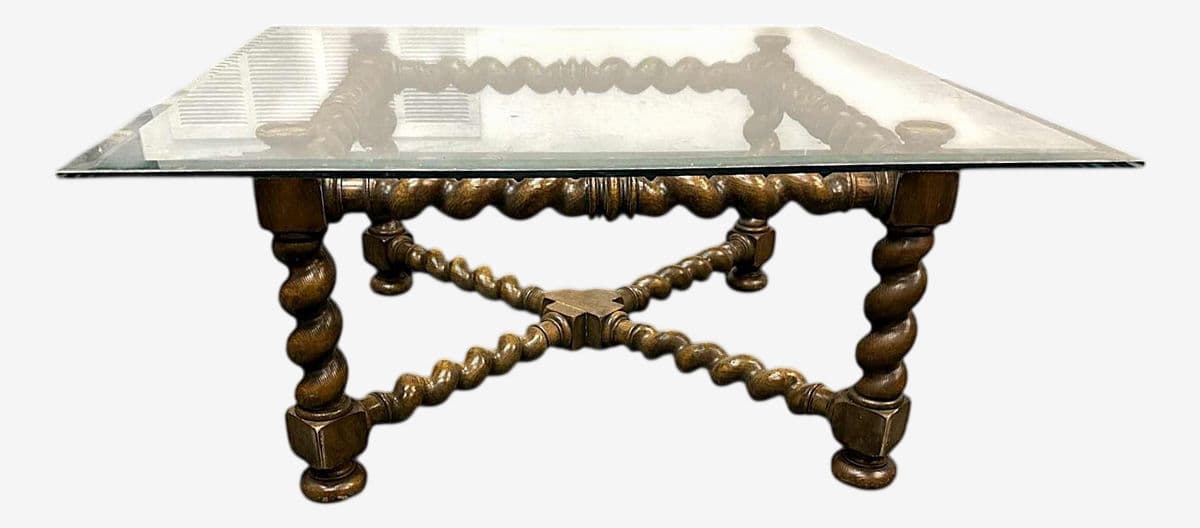Baker Furniture Collectors Edition Barley Twist Oak Glass Top Coffee Table - Vintage Mid 20th Century - Image 1