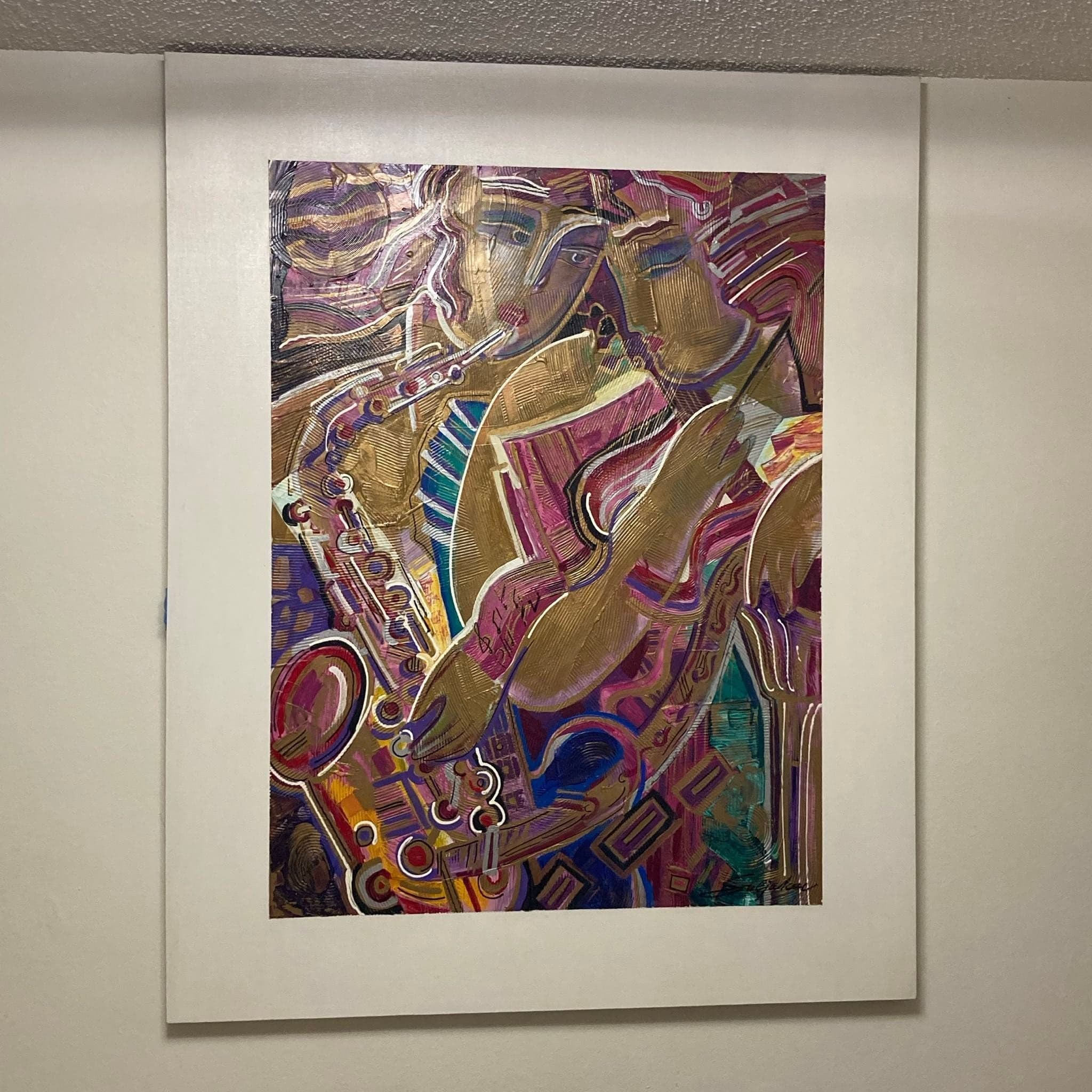 Abstract Musician Signed Acrylic Paintong by Vadik Suljakov - Image 1