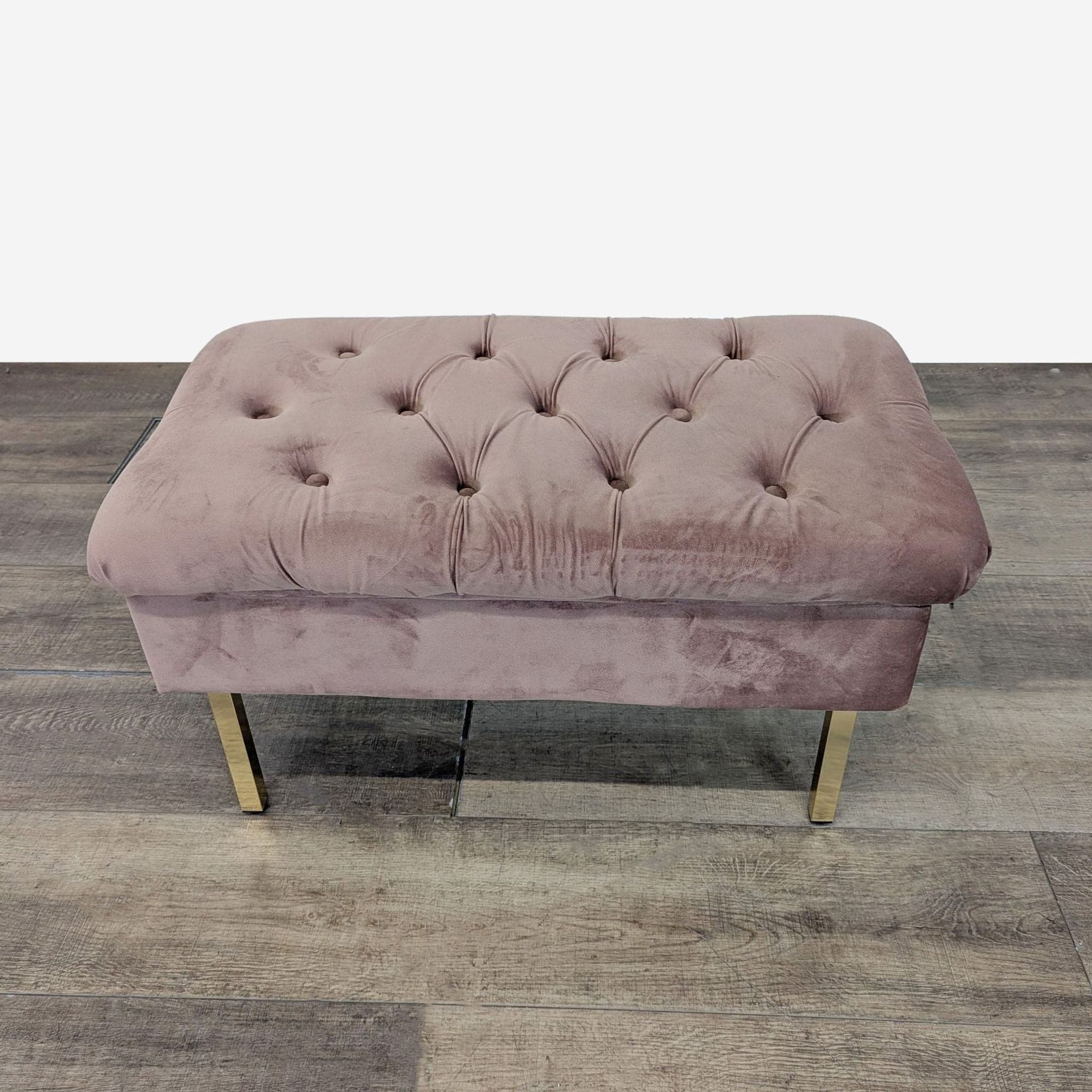 Velvet Button Tufted Storage Bench on Metal Legs - Image 1