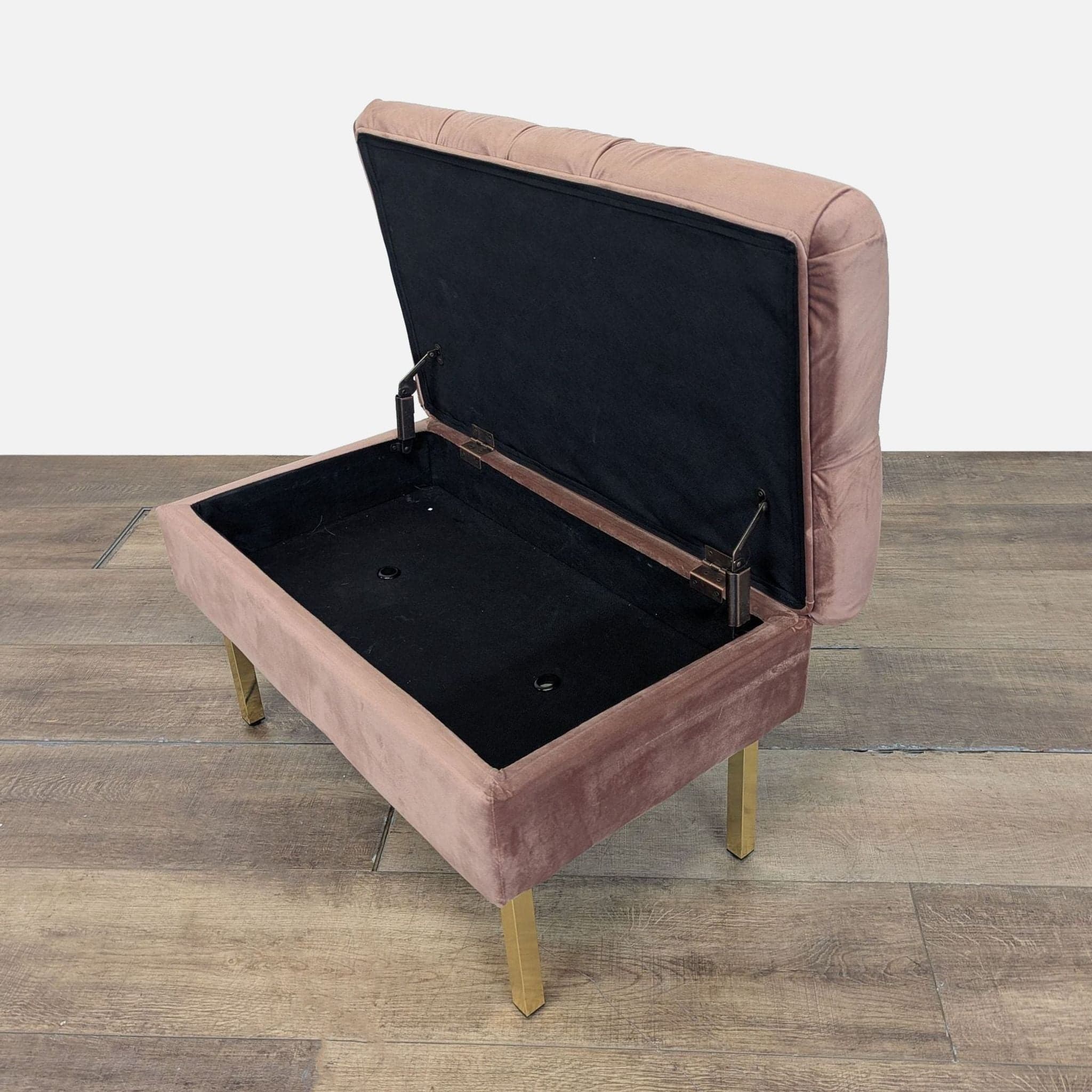 Velvet Button Tufted Storage Bench on Metal Legs - Thumbnail 6