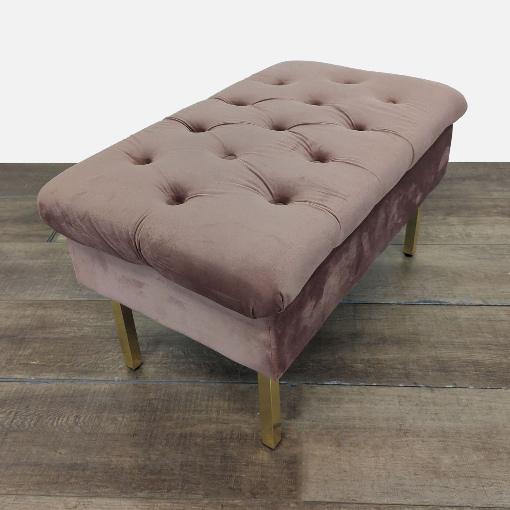 Velvet Button Tufted Storage Bench on Metal Legs - Thumbnail 3