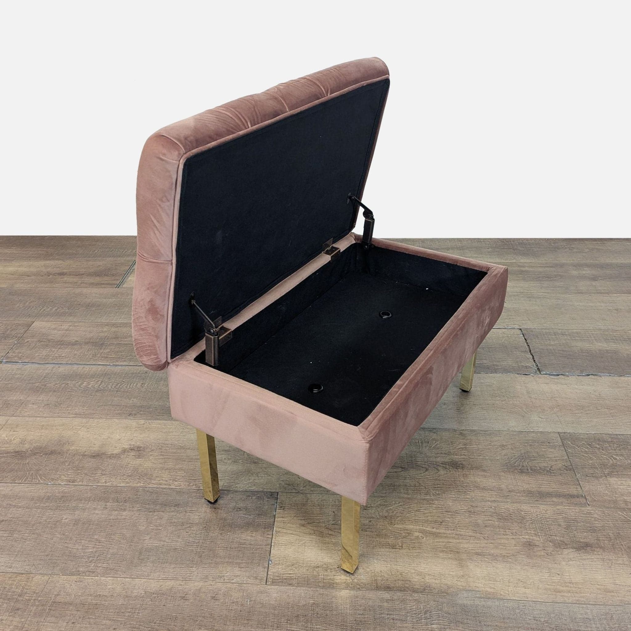 Velvet Button Tufted Storage Bench on Metal Legs - Thumbnail 5