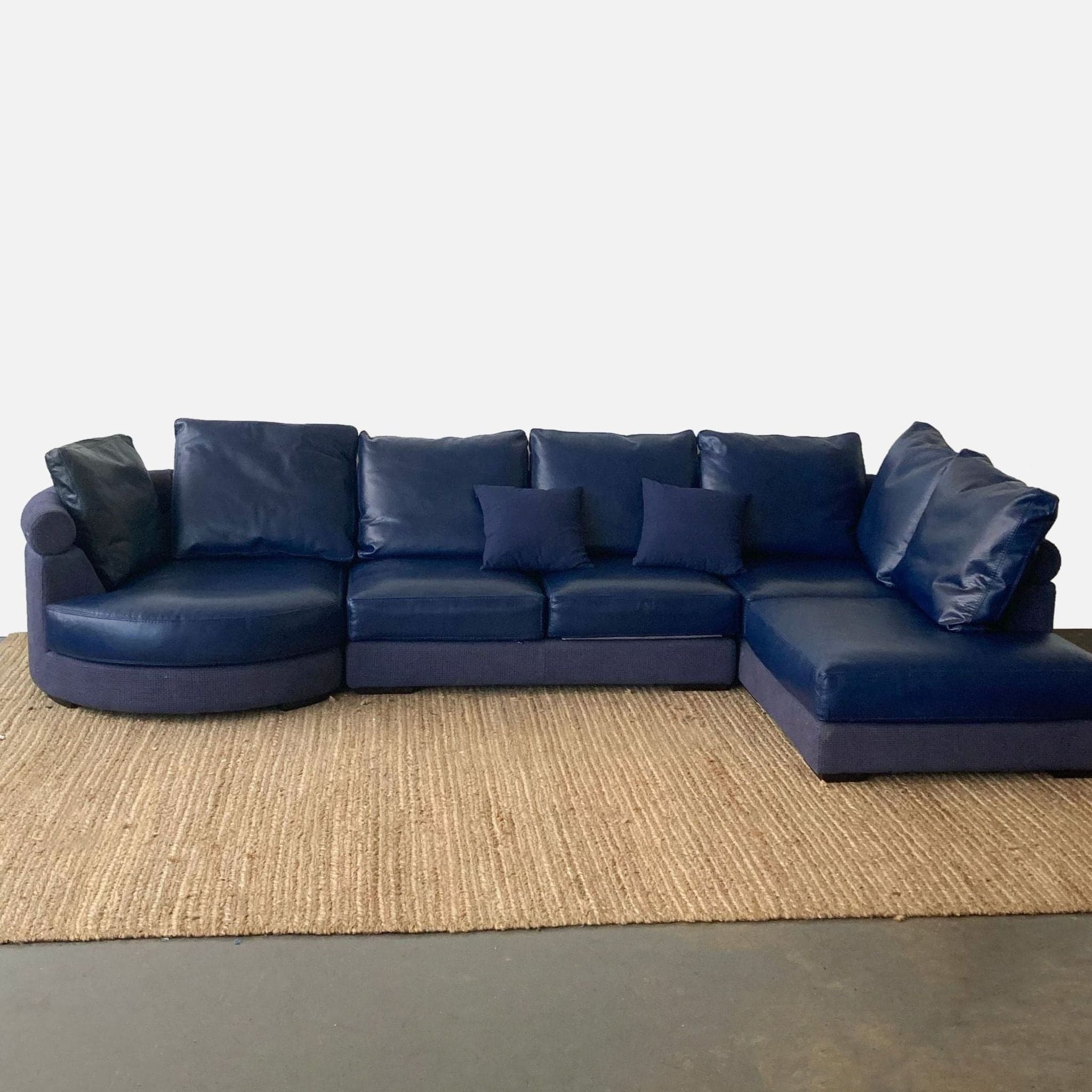 Roche Bobois Blue Leather Sectional Sofa - Image 1