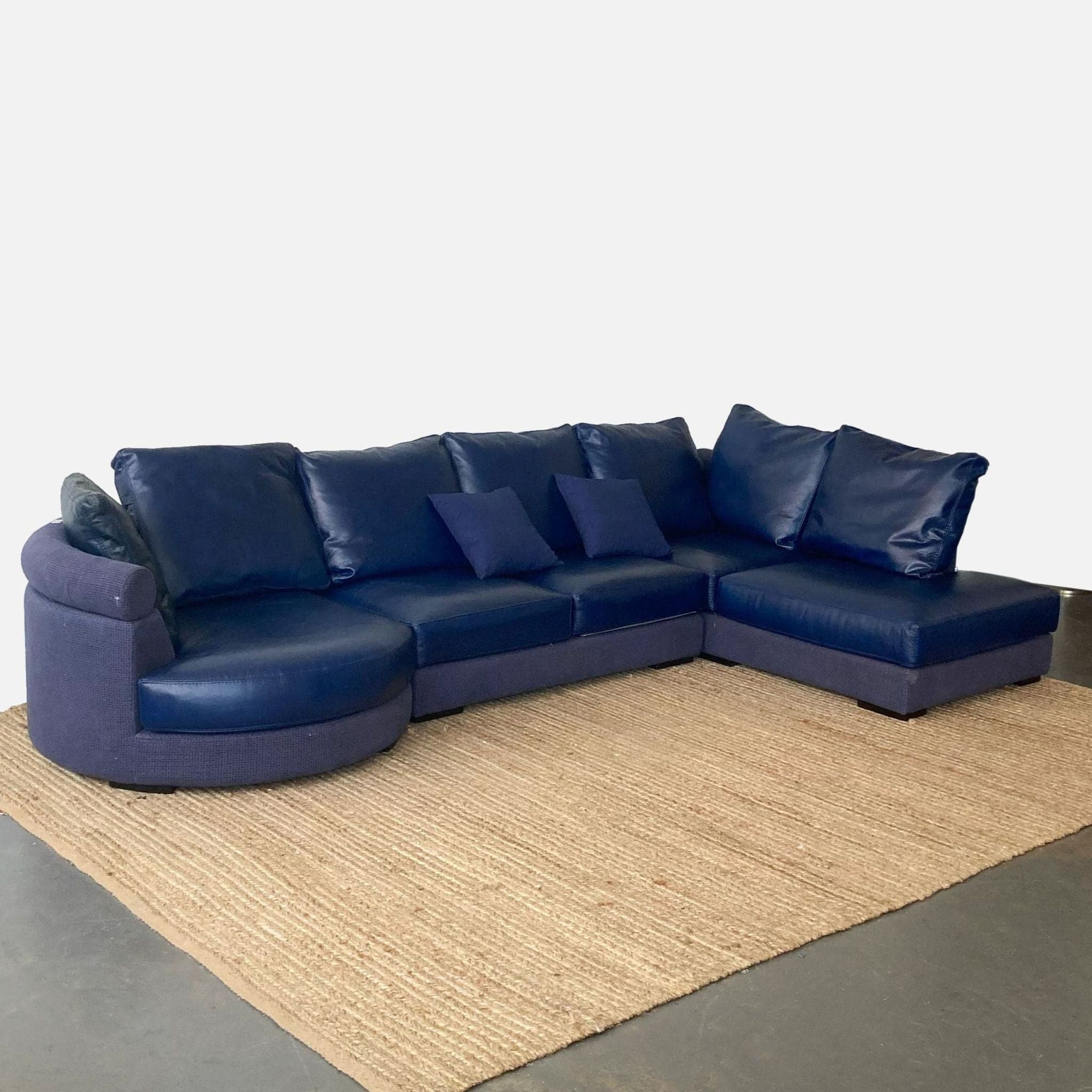 Roche Bobois Blue Leather Sectional Sofa - Thumbnail 4