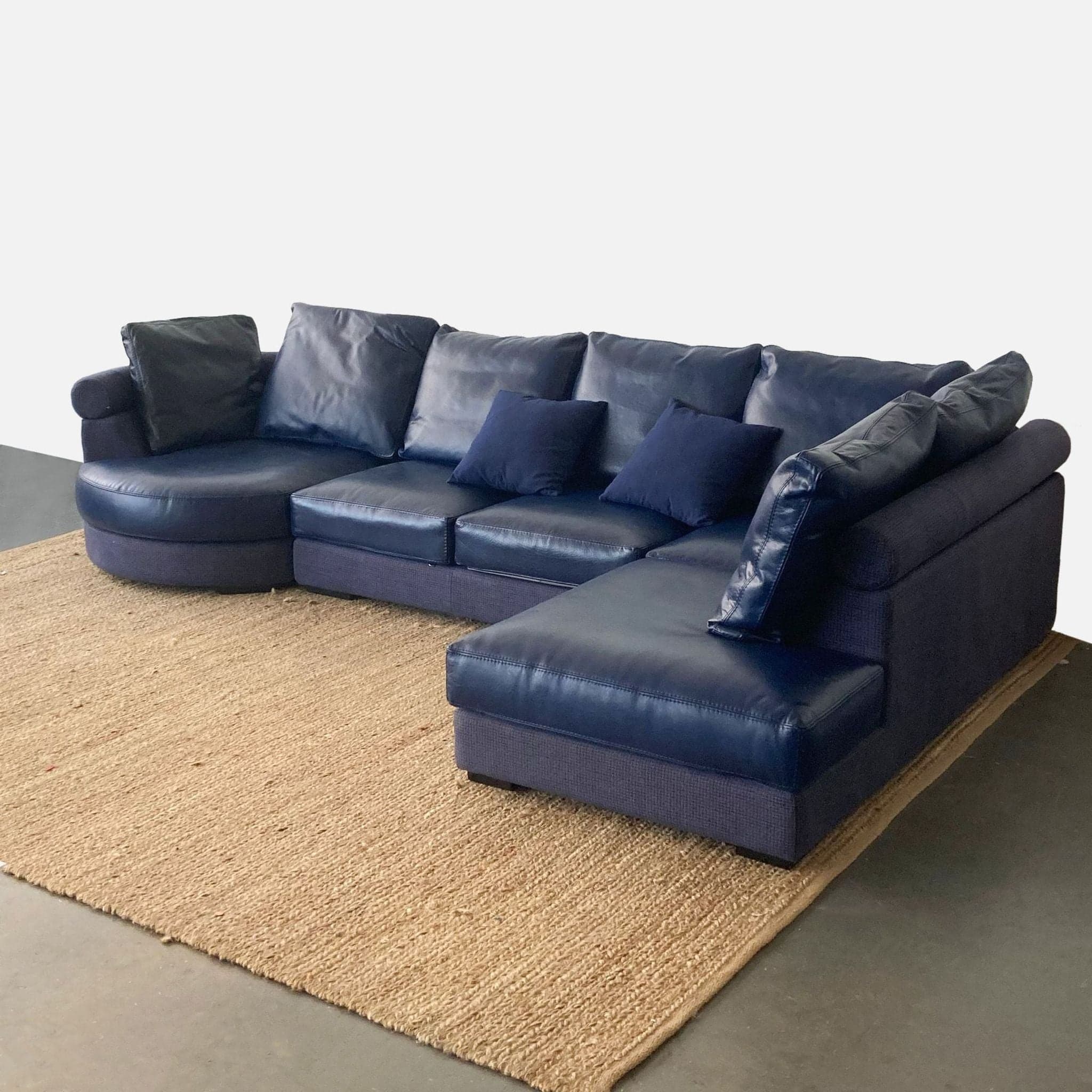Roche Bobois Blue Leather Sectional Sofa - Thumbnail 2