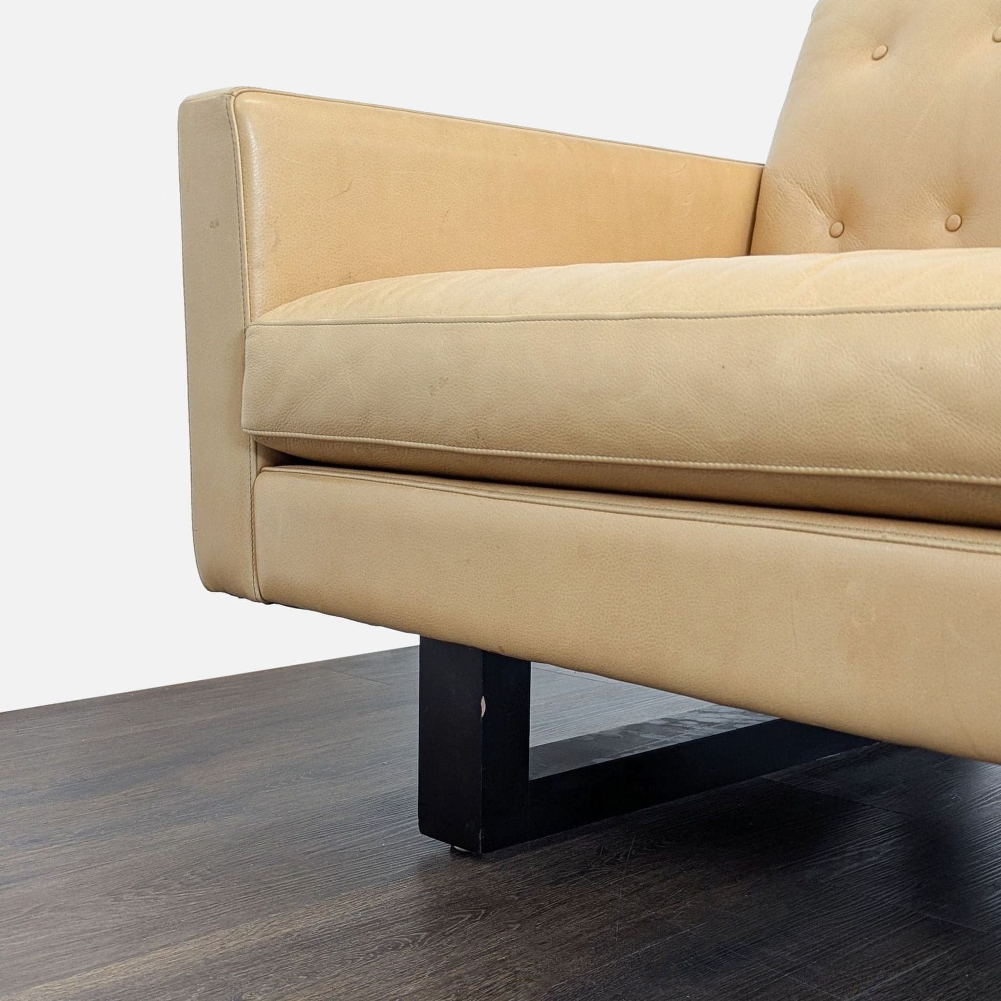 Room & Board Wells 3-Seat Tan Leather Sofa with Button Tufted Back - Thumbnail 4