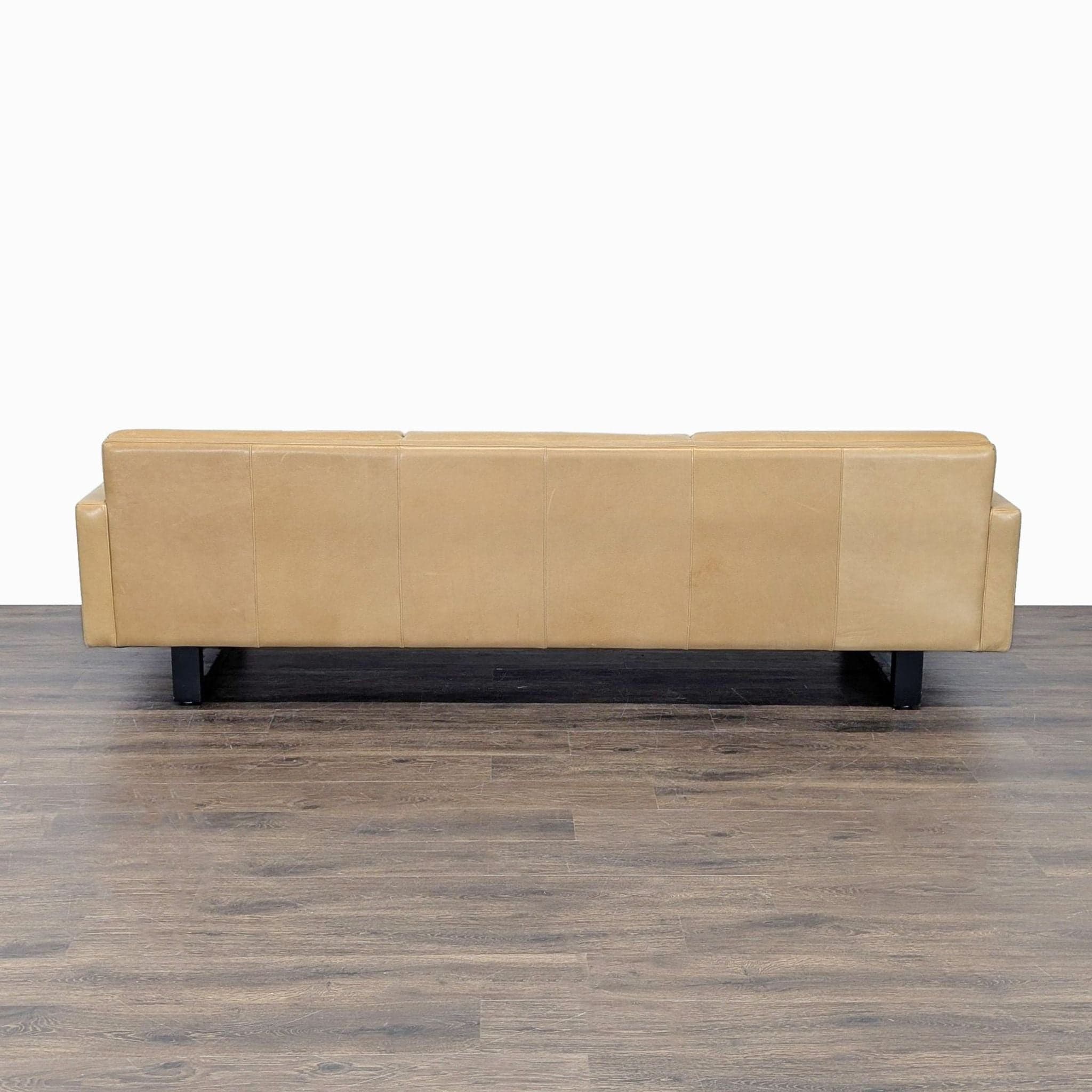 Room & Board Wells 3-Seat Tan Leather Sofa with Button Tufted Back - Thumbnail 8