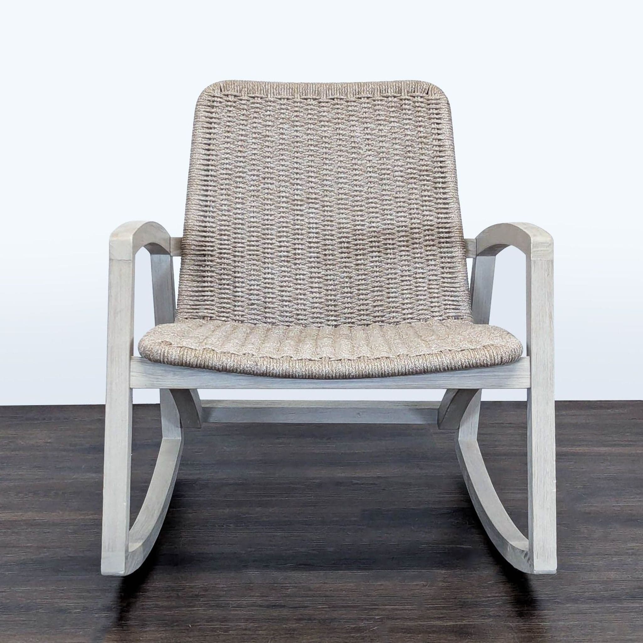 Article Lynea Modern Woven Rope Lounge Rocking Chair - Light Wood Frame - Image 1
