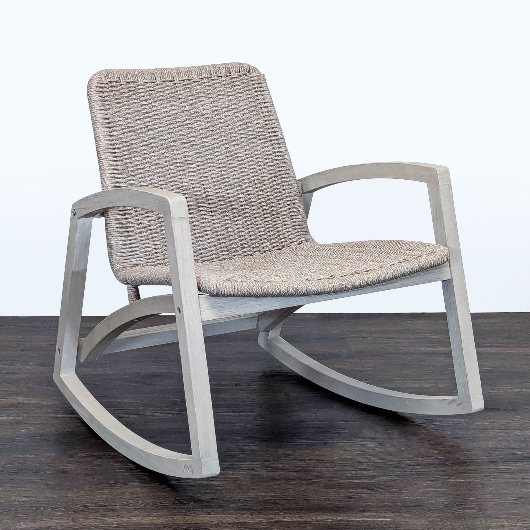 Article Lynea Modern Woven Rope Lounge Rocking Chair - Light Wood Frame - Thumbnail 3