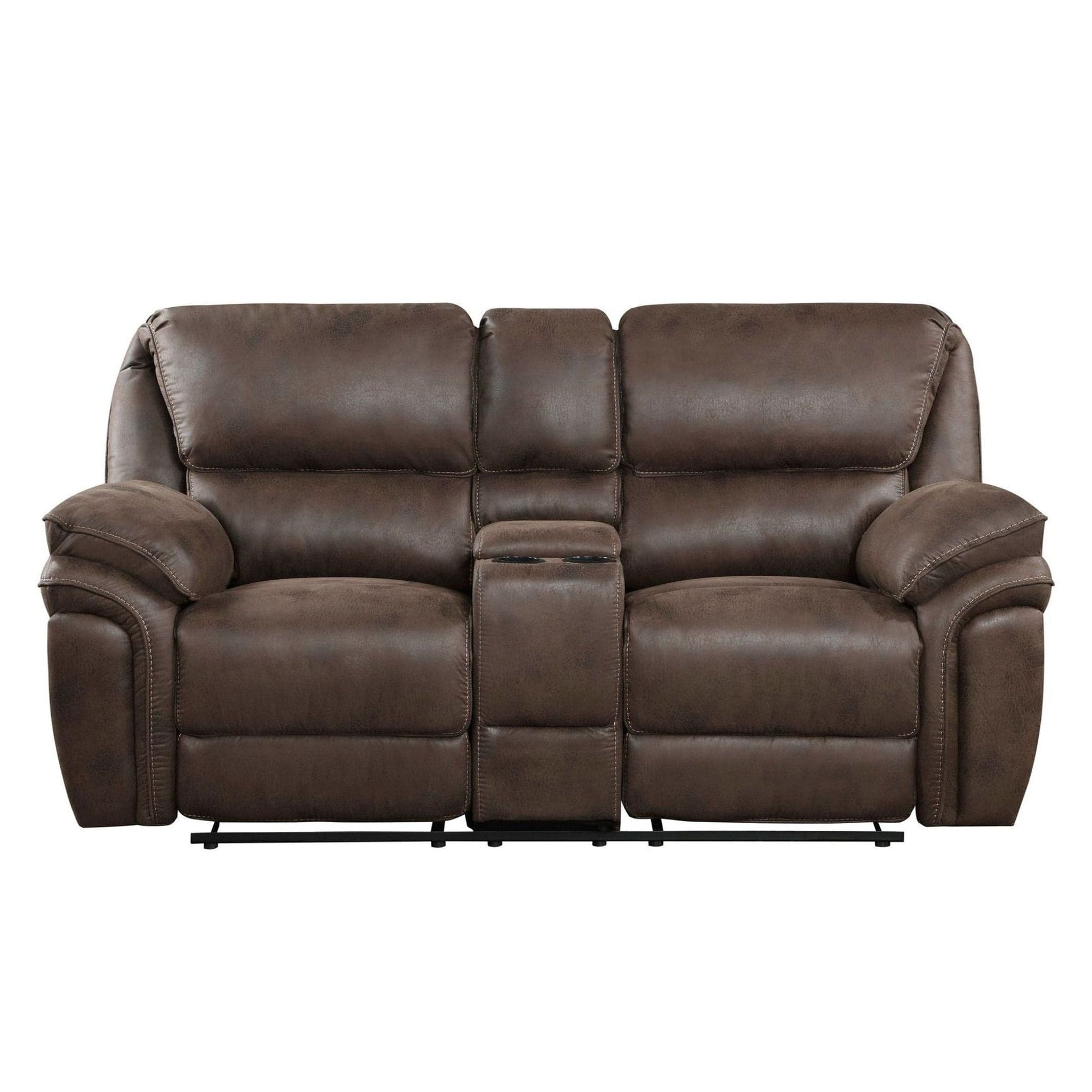 Homeglance Proctor Power Reclining Loveseat Sofa with Center Console and Cup Holders in Brown - Image 1