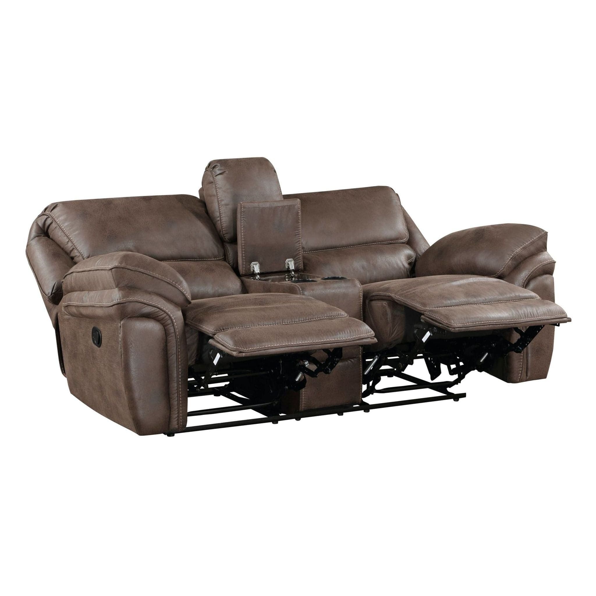 Homeglance Proctor Power Reclining Loveseat Sofa with Center Console and Cup Holders in Brown - Thumbnail 2
