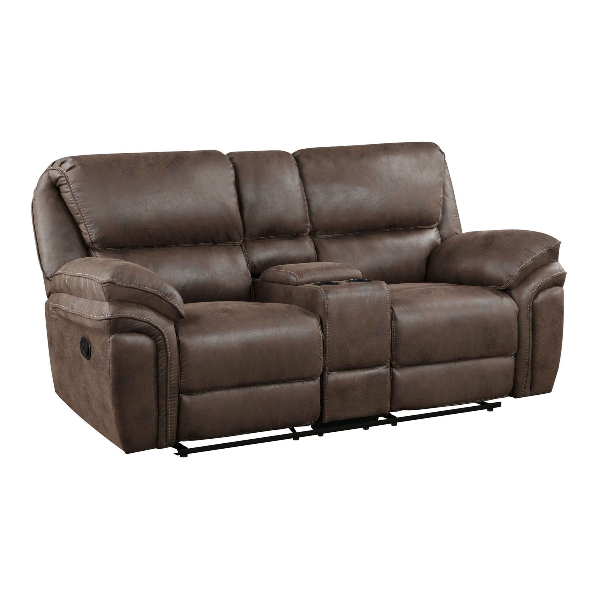 Homeglance Proctor Power Reclining Loveseat Sofa with Center Console and Cup Holders in Brown - Thumbnail 4