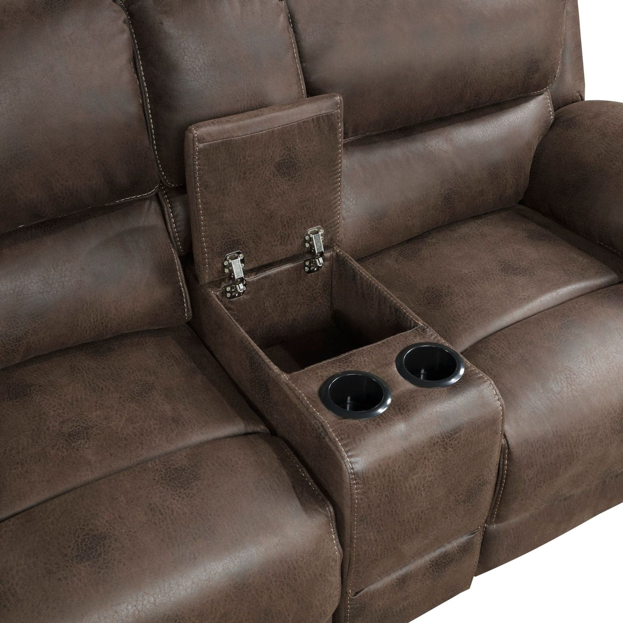 Homeglance Proctor Power Reclining Loveseat Sofa with Center Console and Cup Holders in Brown - Thumbnail 3