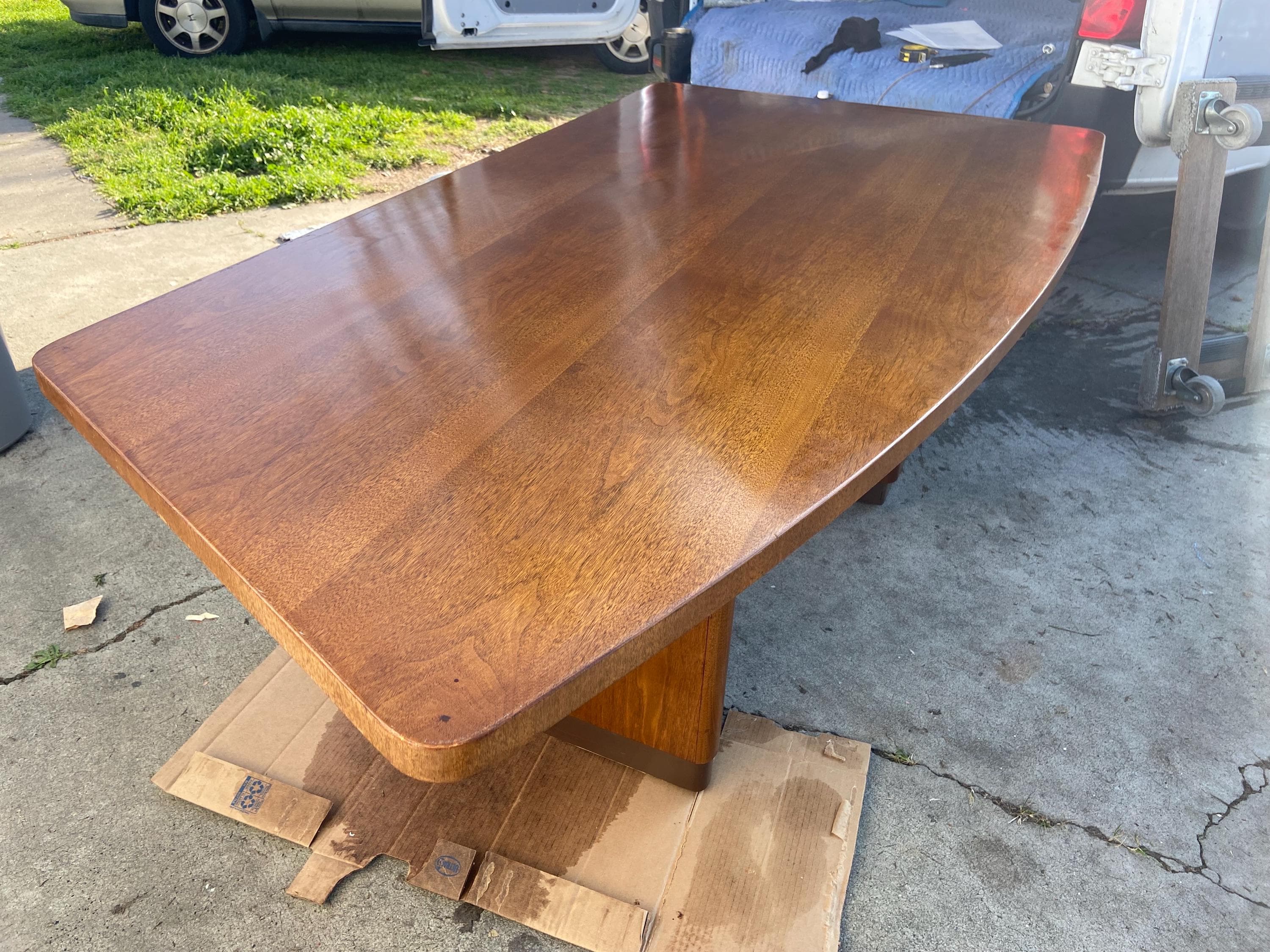 Art Deco Stow & Davis Mid Century Modern Walnut Boomerang Fan Executive Desk - Thumbnail 2