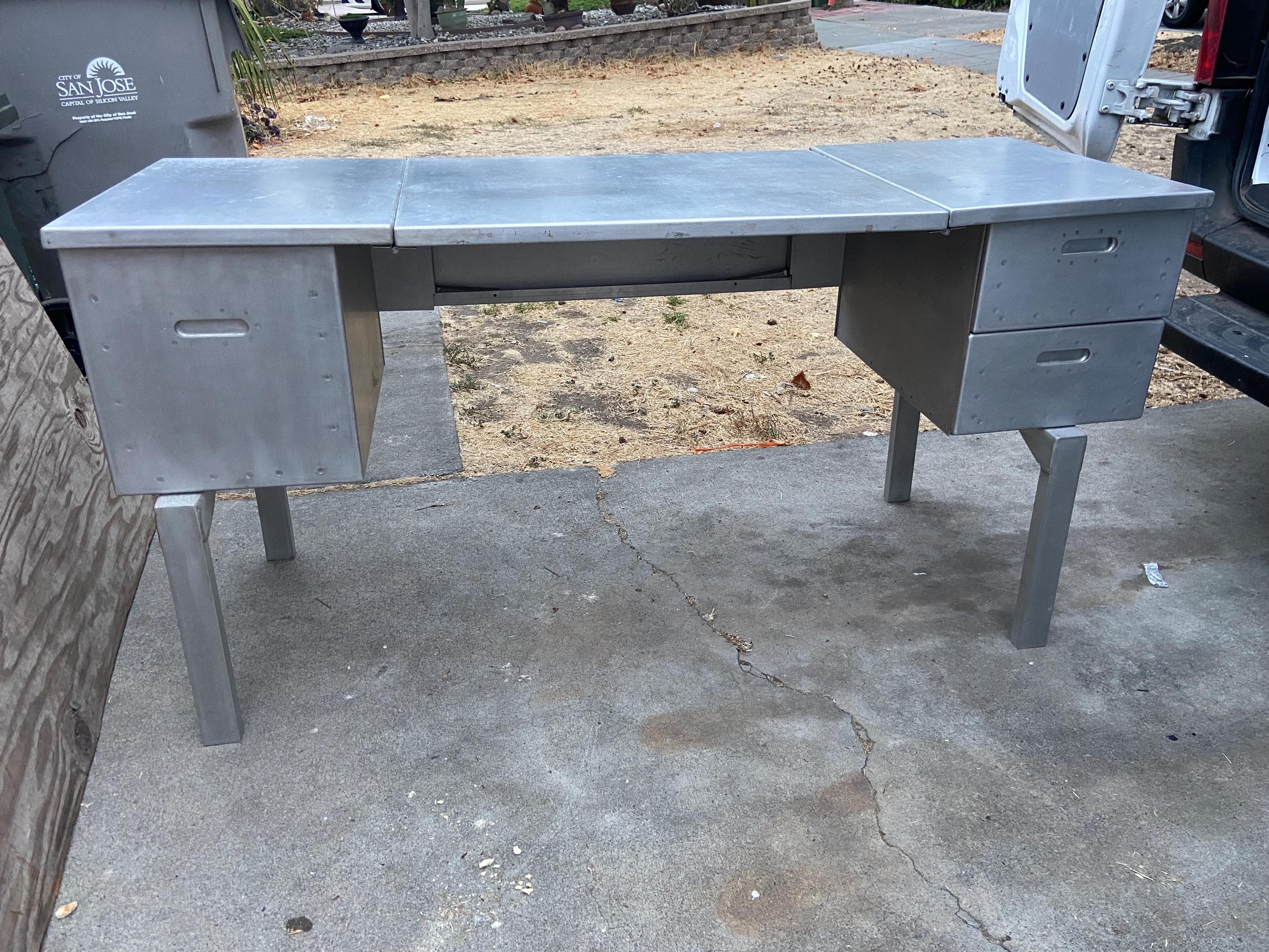 vintage military aluminum folding field tanker desk WWII era - Thumbnail 4
