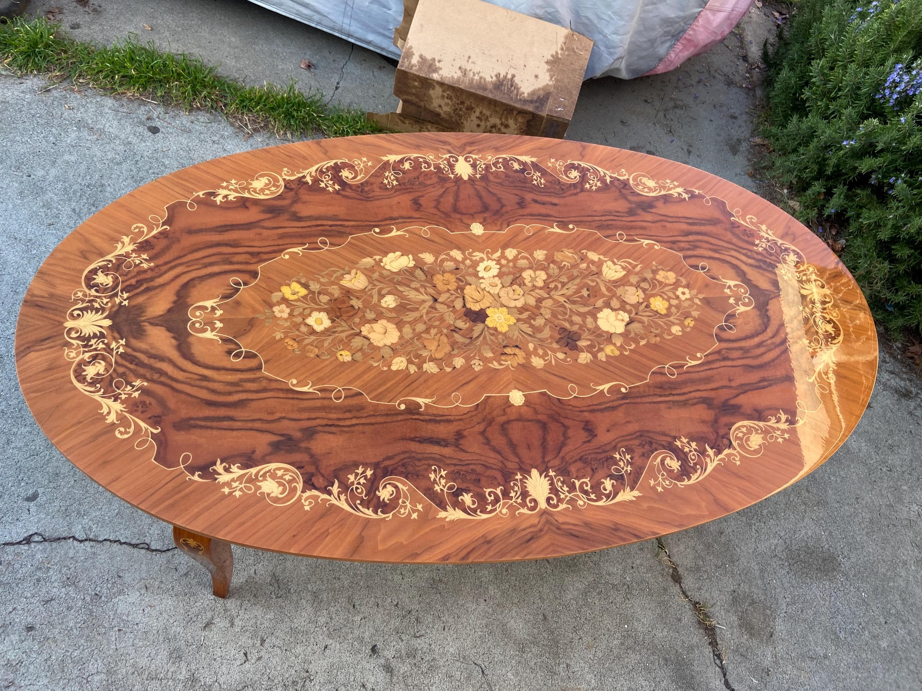 Vintage mid century modern inlaid Italian oval coffee table - Thumbnail 6
