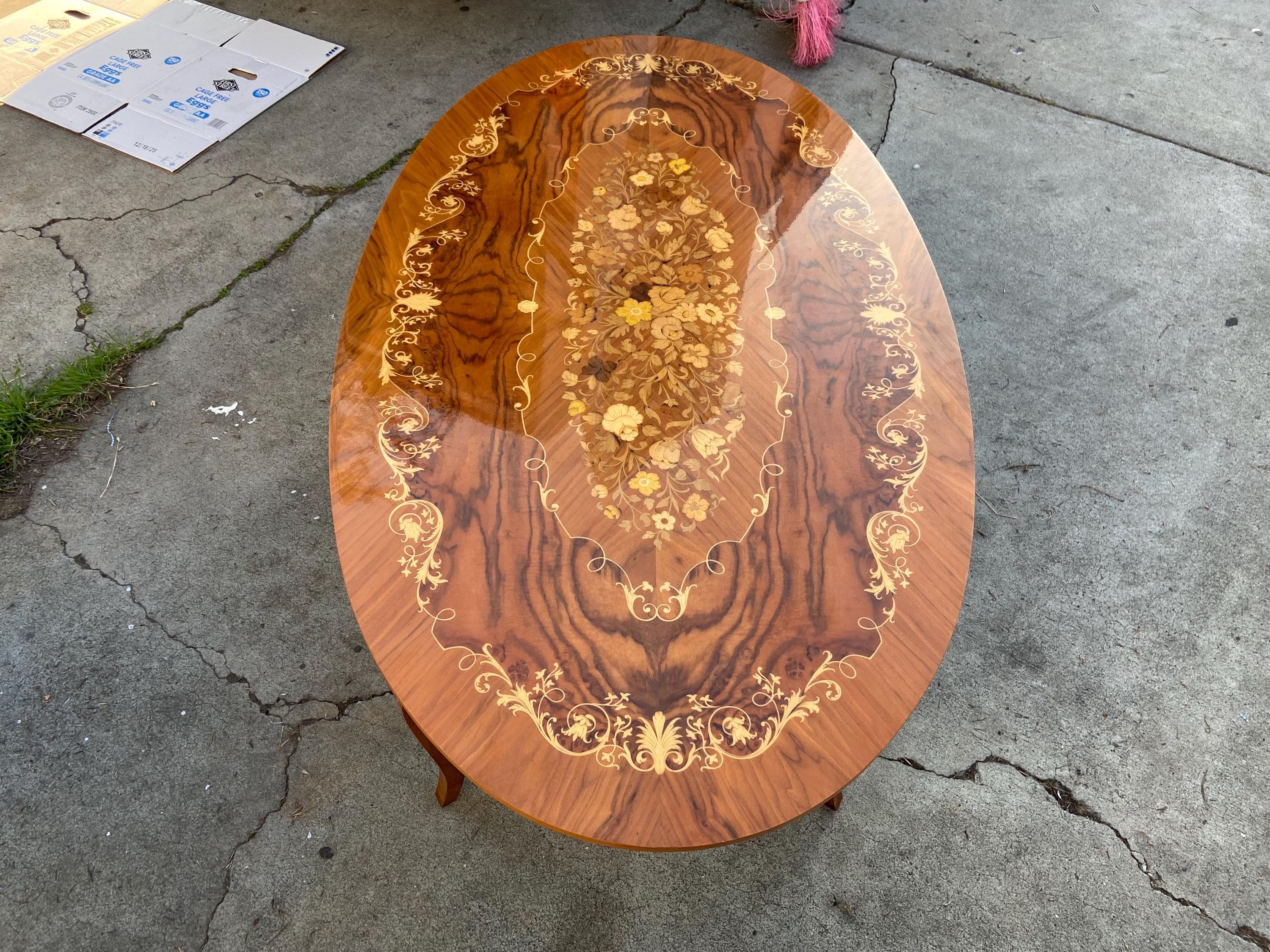 Vintage mid century modern inlaid Italian oval coffee table - Thumbnail 5