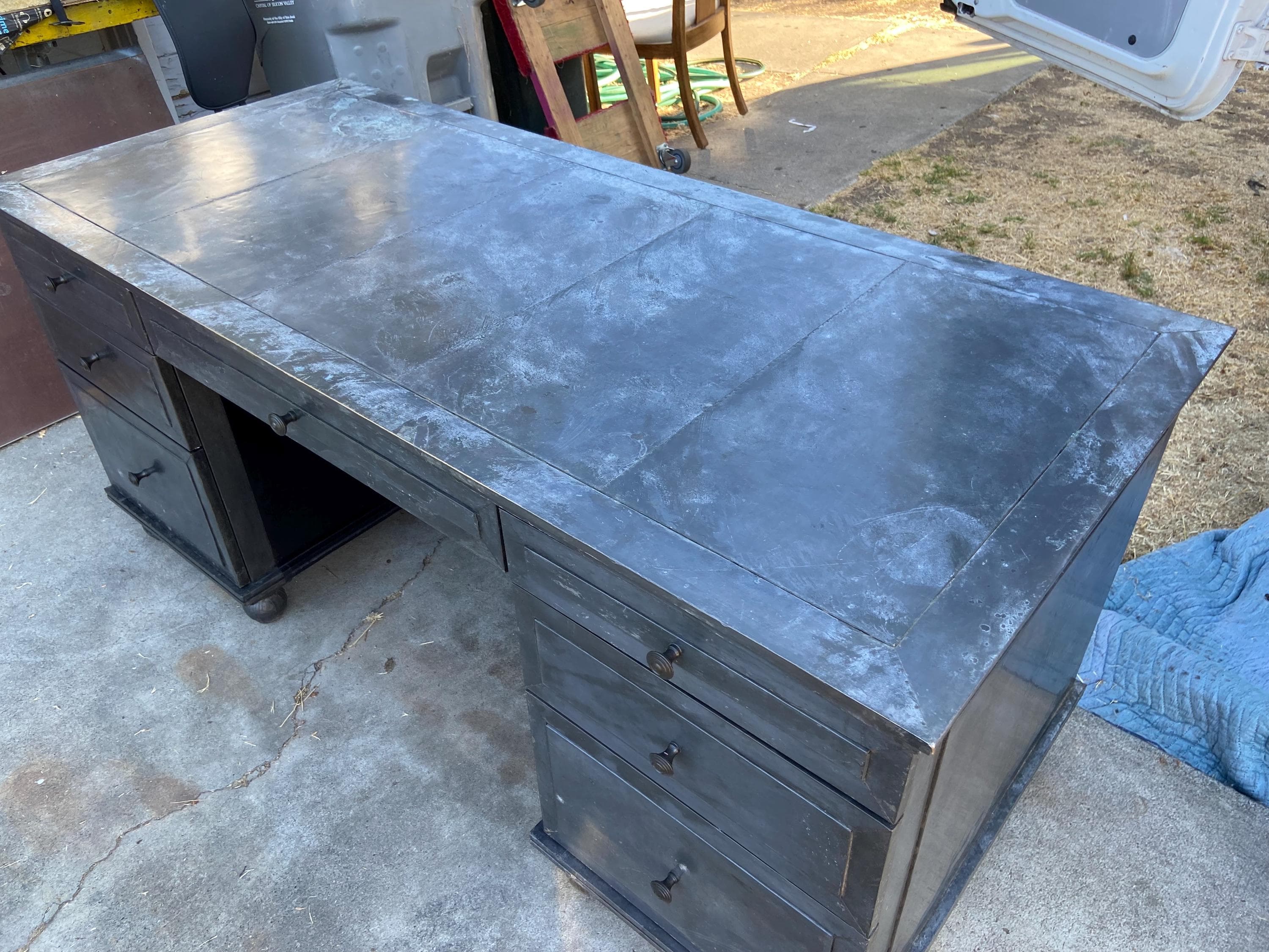 Restoration Hardware Annecy metal wrapped zinc desk with patina - Thumbnail 6