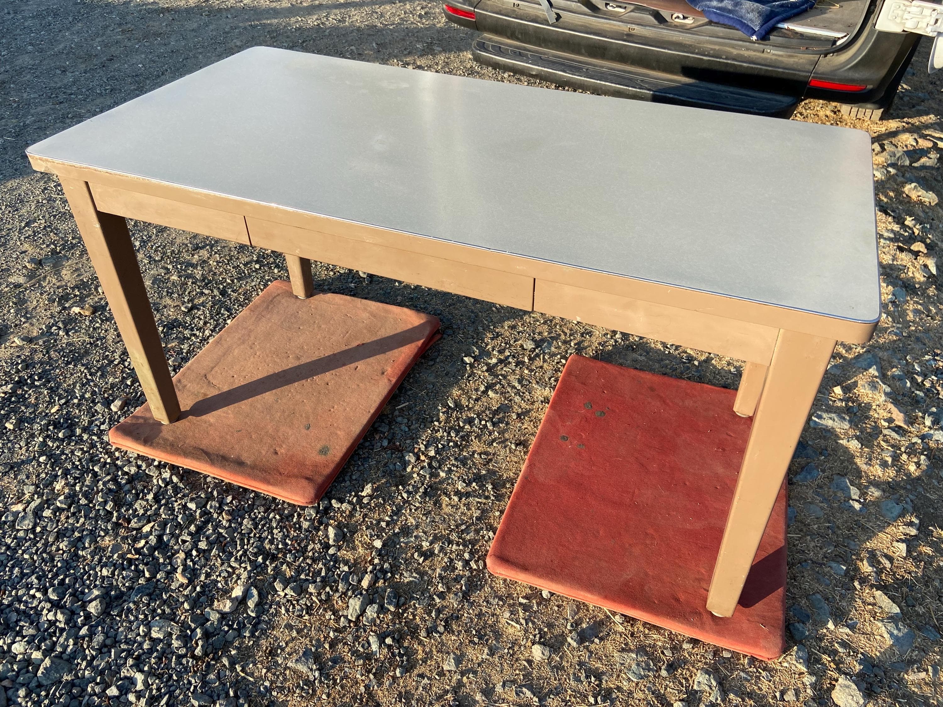 vintage mid century modern steel standdord lab desk has patina - Thumbnail 2