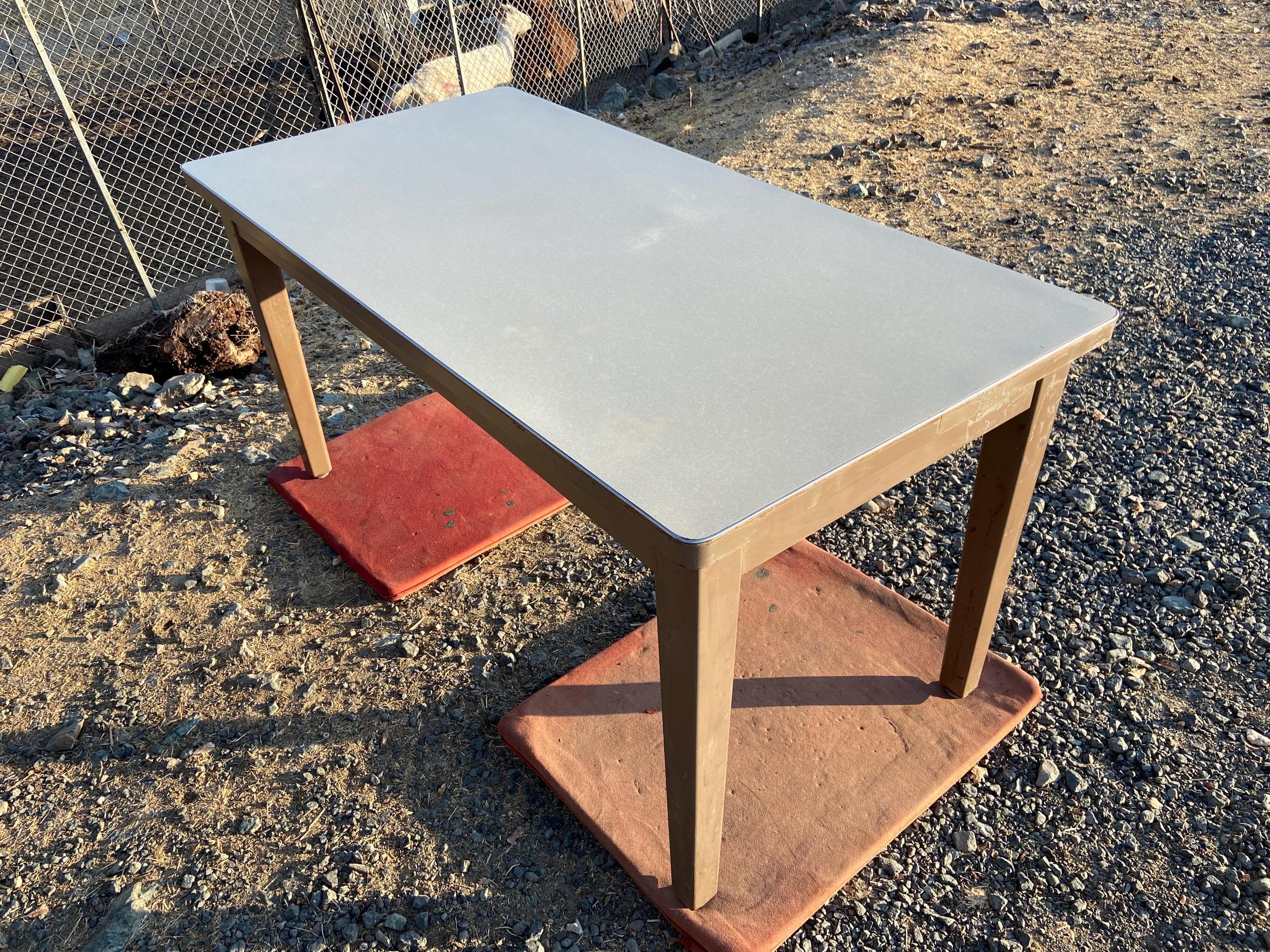 vintage mid century modern steel standdord lab desk has patina - Thumbnail 5