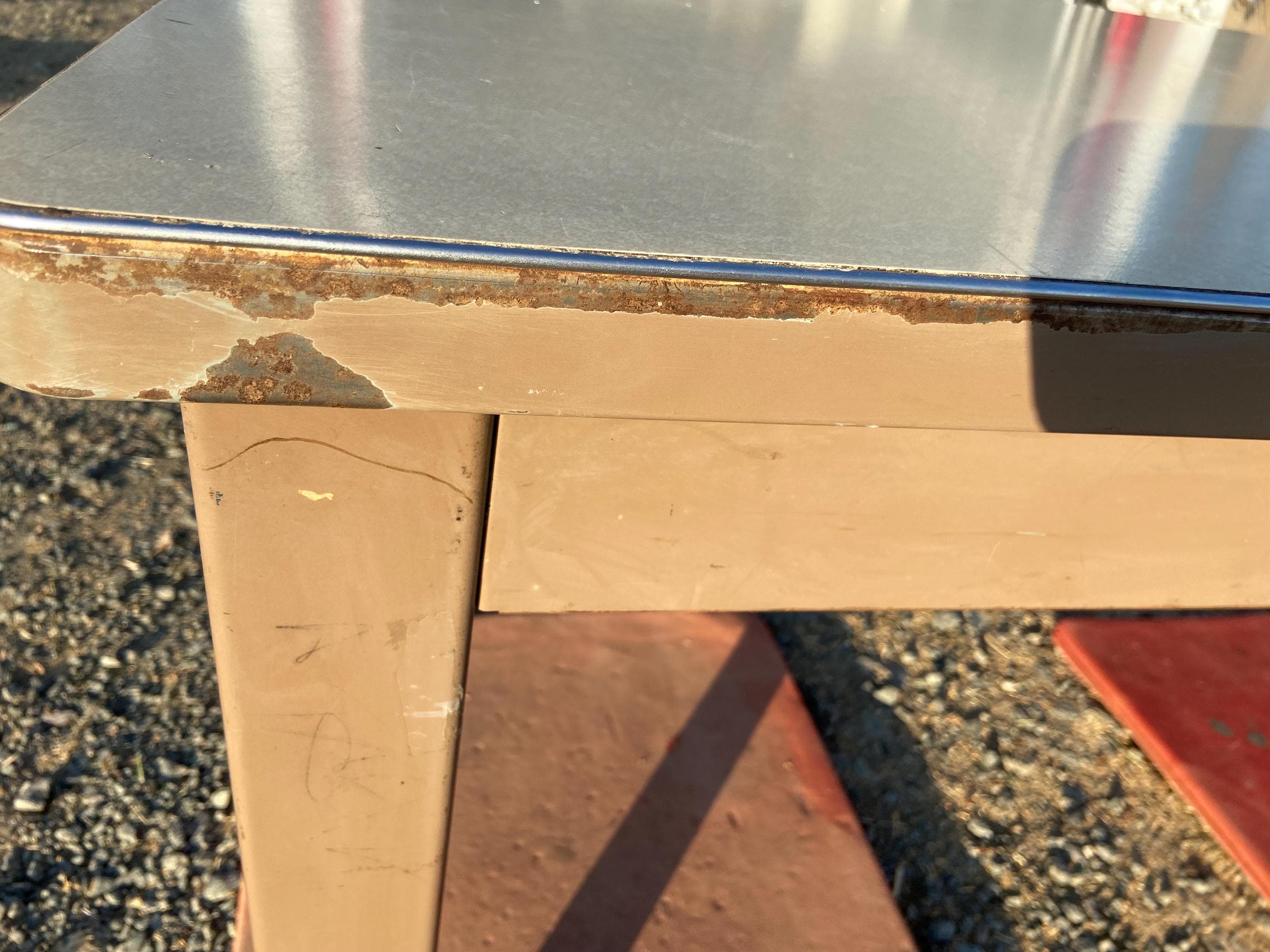 vintage mid century modern steel standdord lab desk has patina - Thumbnail 10