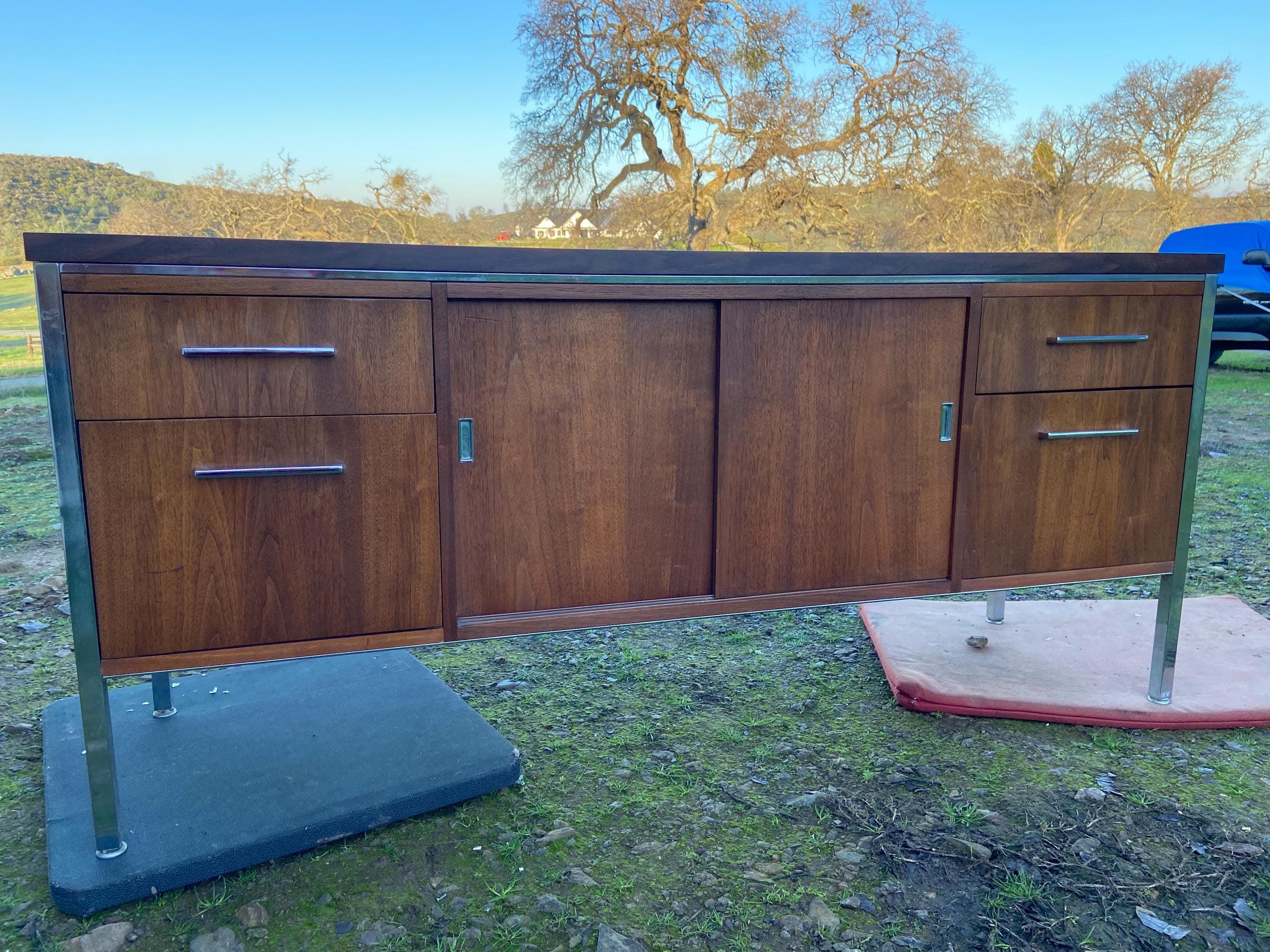 Vintage Wood Mid Century MCM Executive Sideboard Credenza Office Furniture - Thumbnail 4