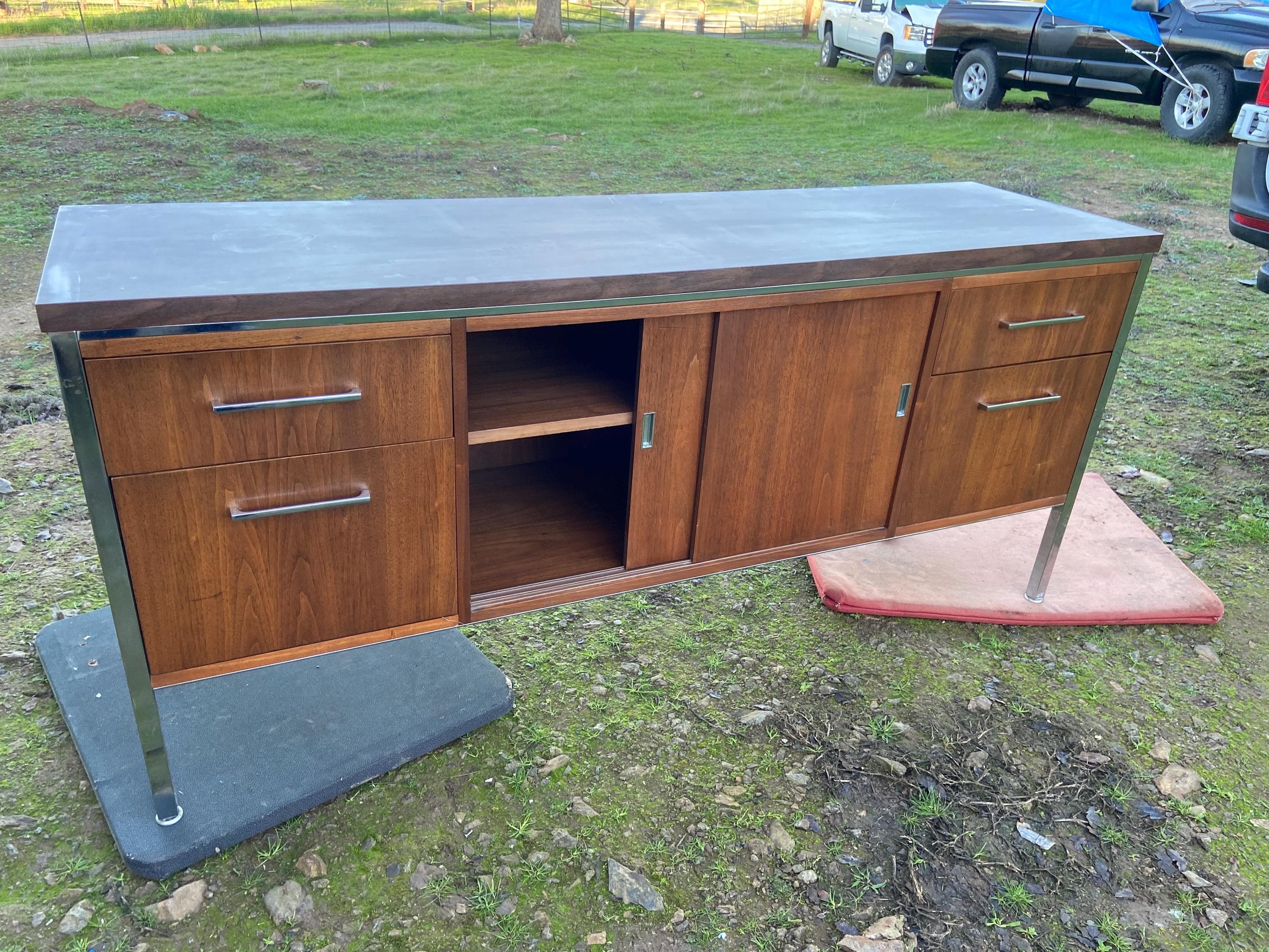 Vintage Wood Mid Century MCM Executive Sideboard Credenza Office Furniture - Thumbnail 5