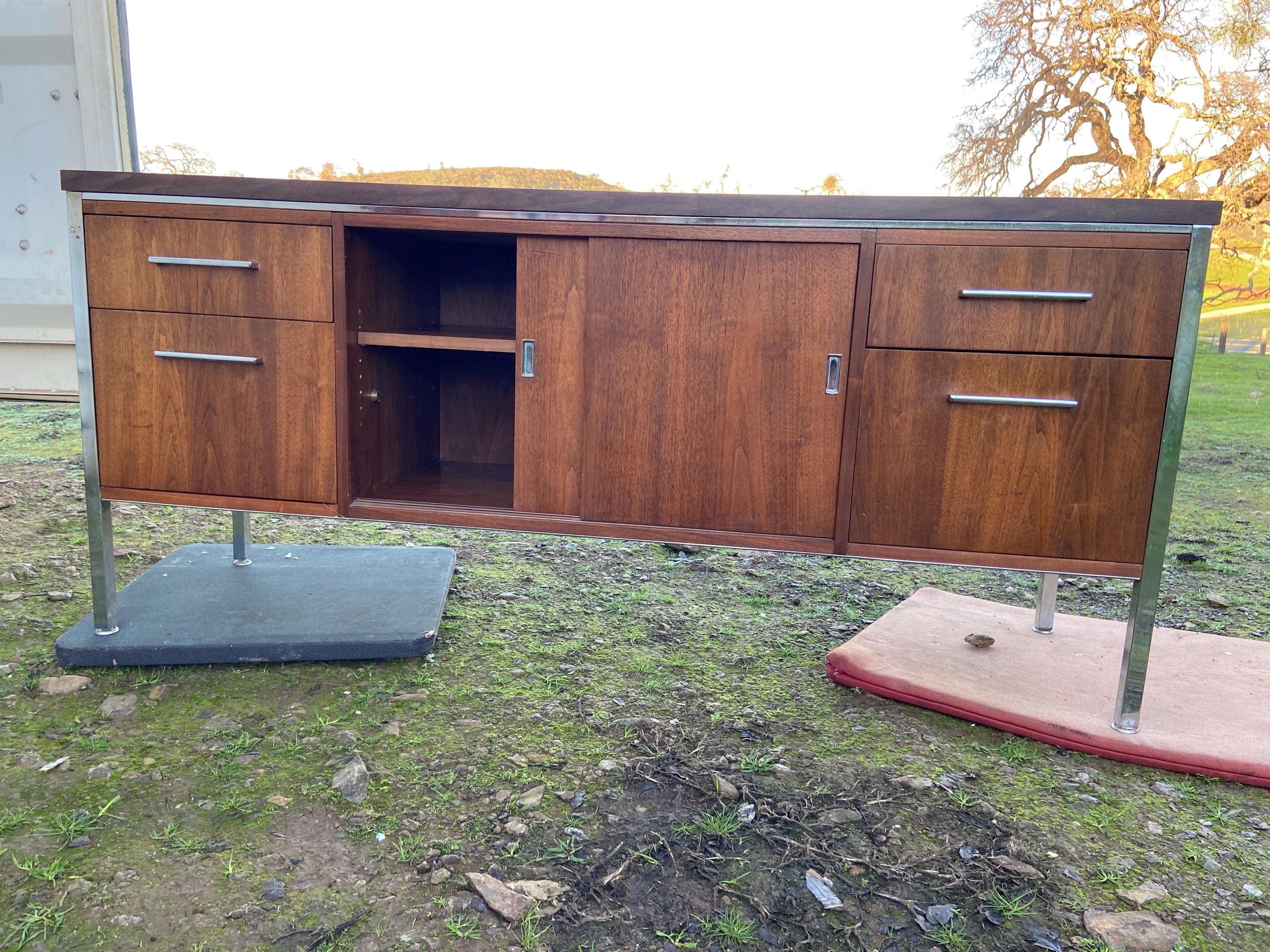 Vintage Wood Mid Century MCM Executive Sideboard Credenza Office Furniture - Thumbnail 3