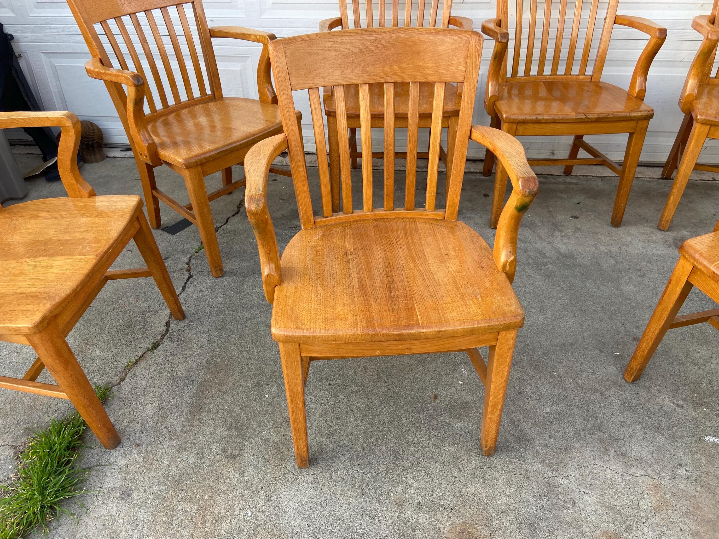 Antique Jasper Furniture Seating Bankers Golden Oak Chair Set Of 7 - Thumbnail 7