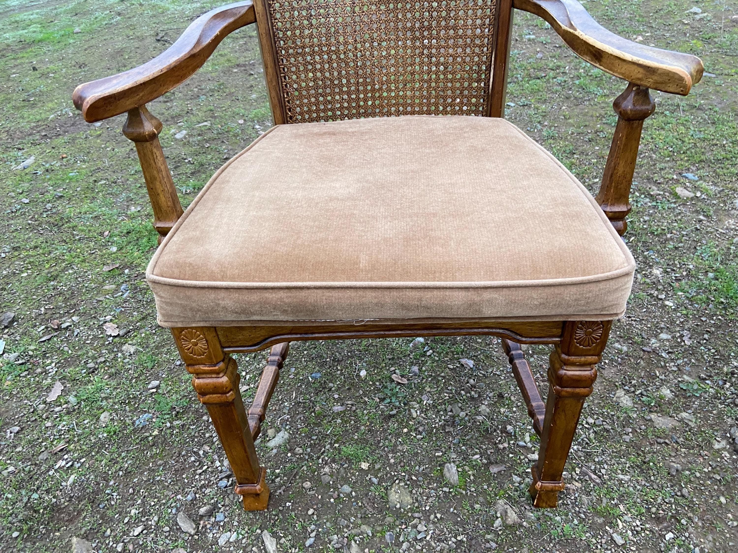 Vintage Walnut/Cane Back Dining Armchairs Set of Two Need New Fabric - Thumbnail 6