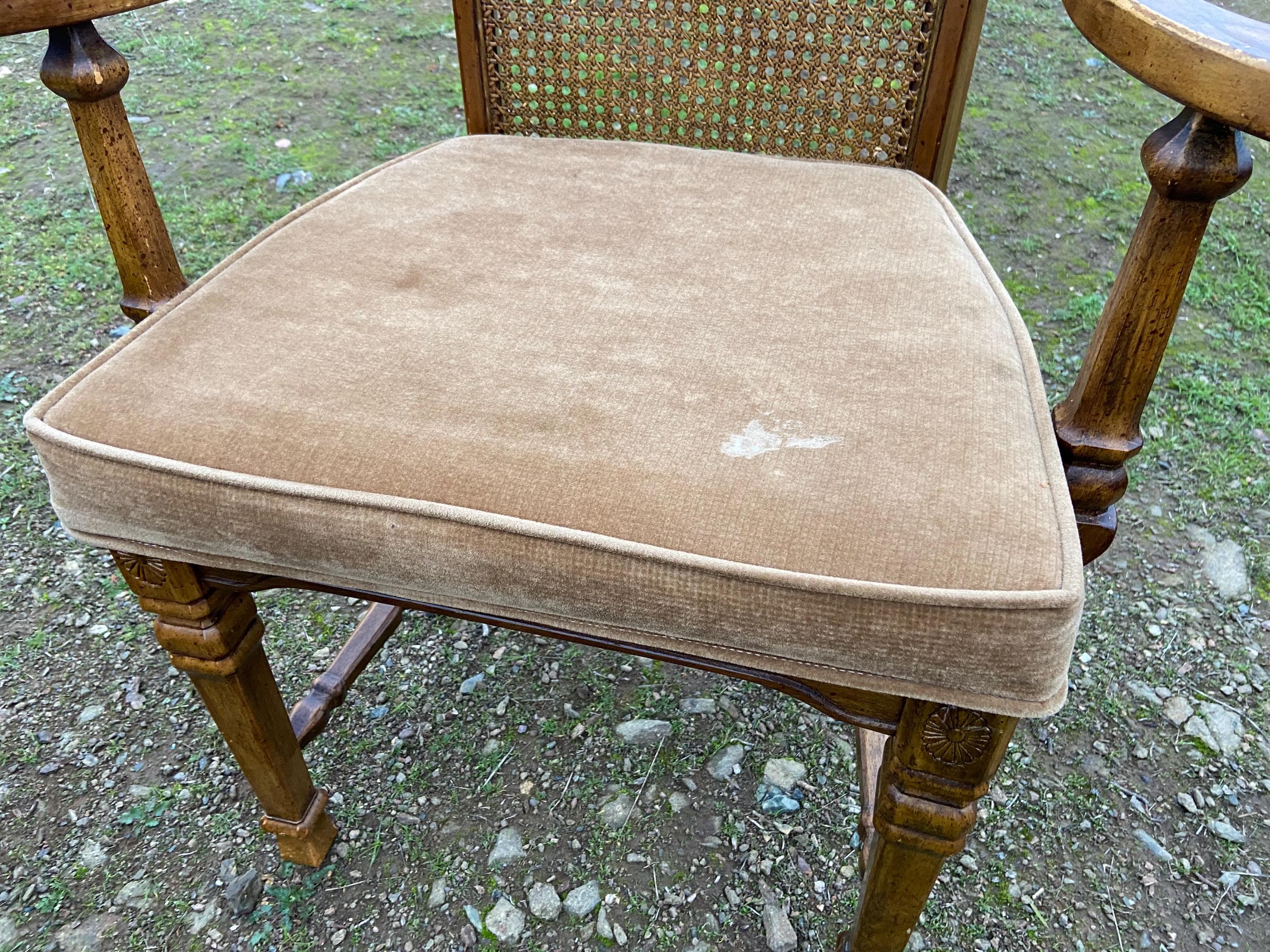 Vintage Walnut/Cane Back Dining Armchairs Set of Two Need New Fabric - Thumbnail 5