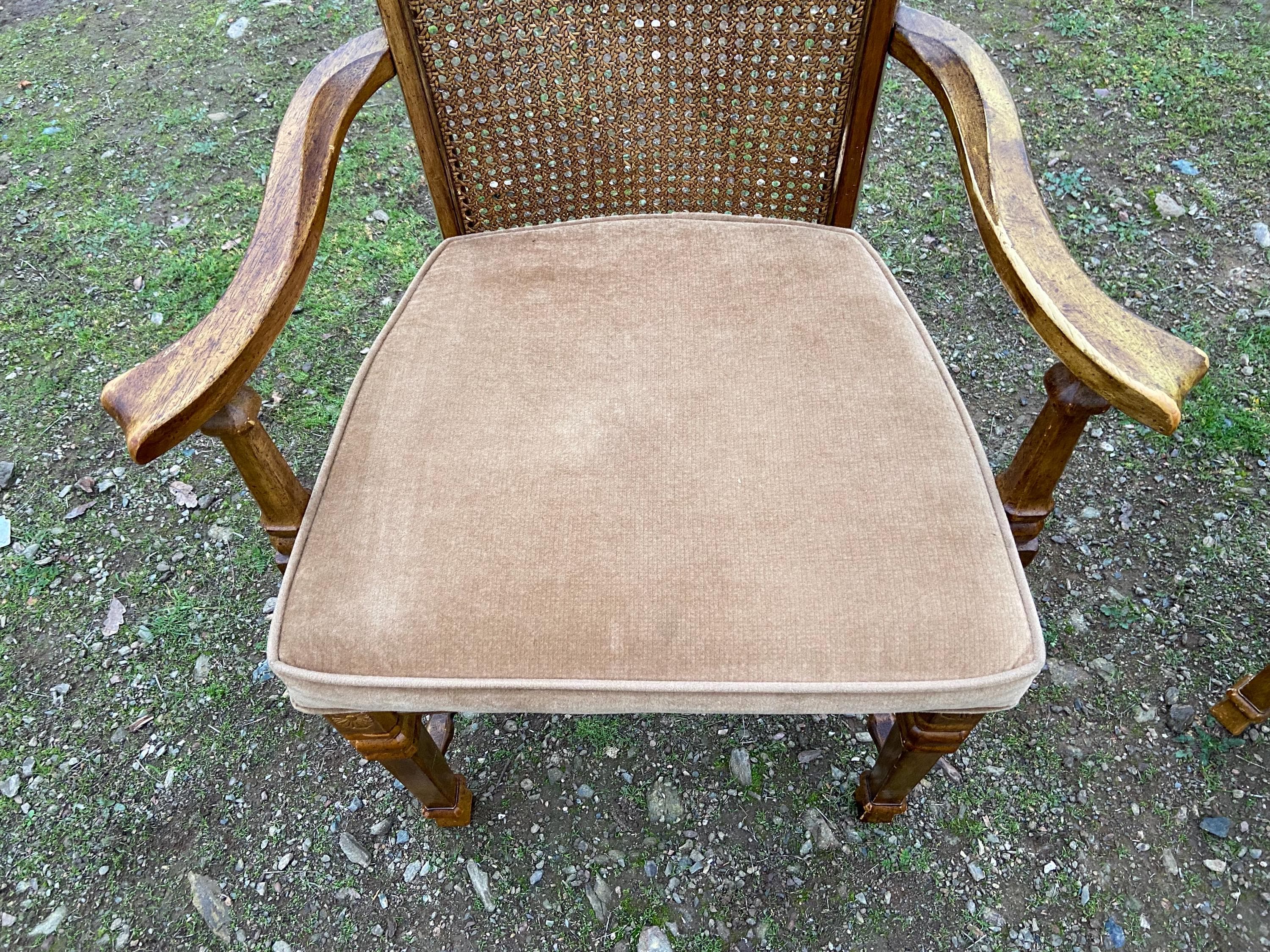 Vintage Walnut/Cane Back Dining Armchairs Set of Two Need New Fabric - Thumbnail 10