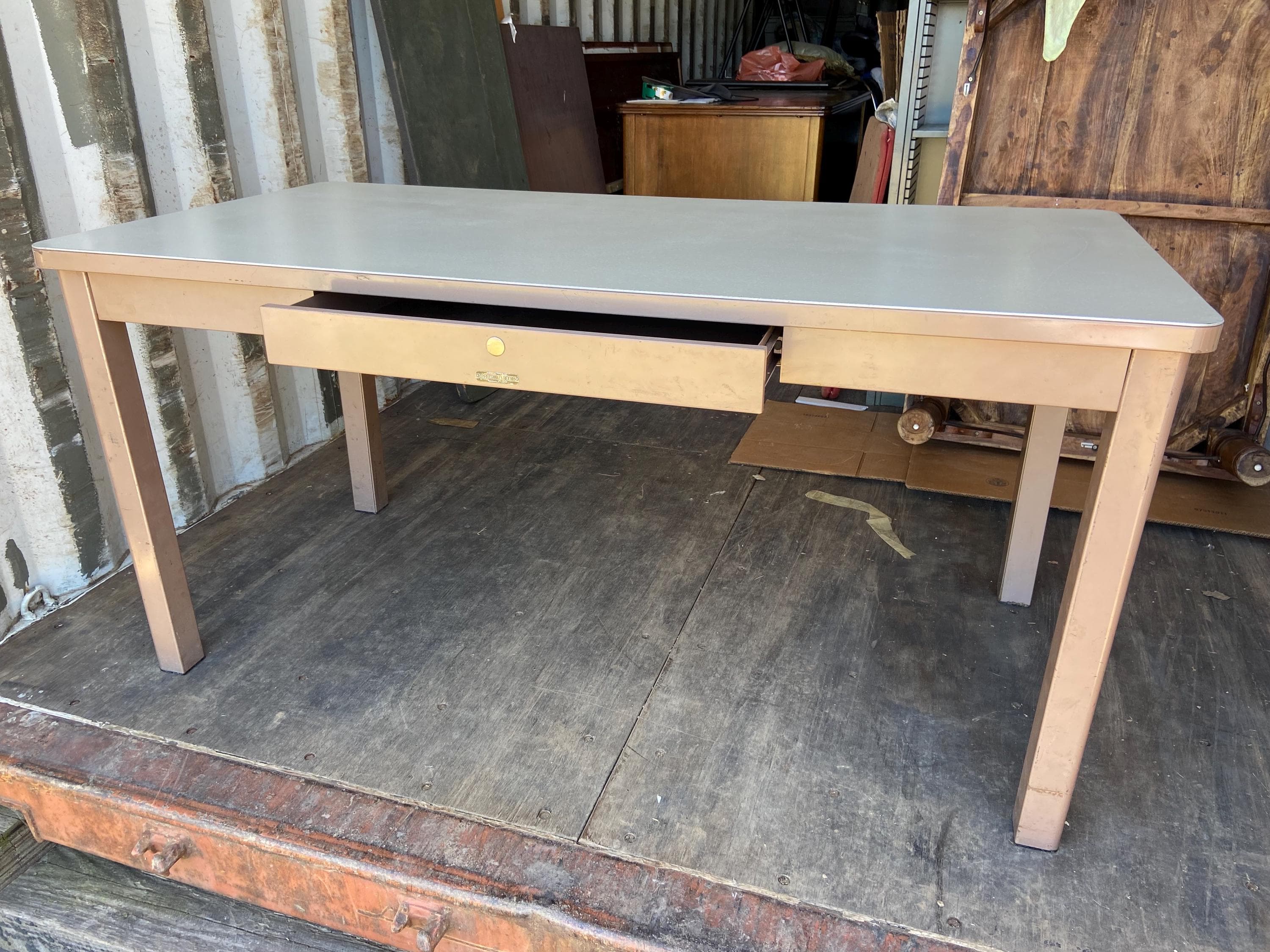 McDowell & Craig vintage mid century modern metal tanker desk - Thumbnail 5