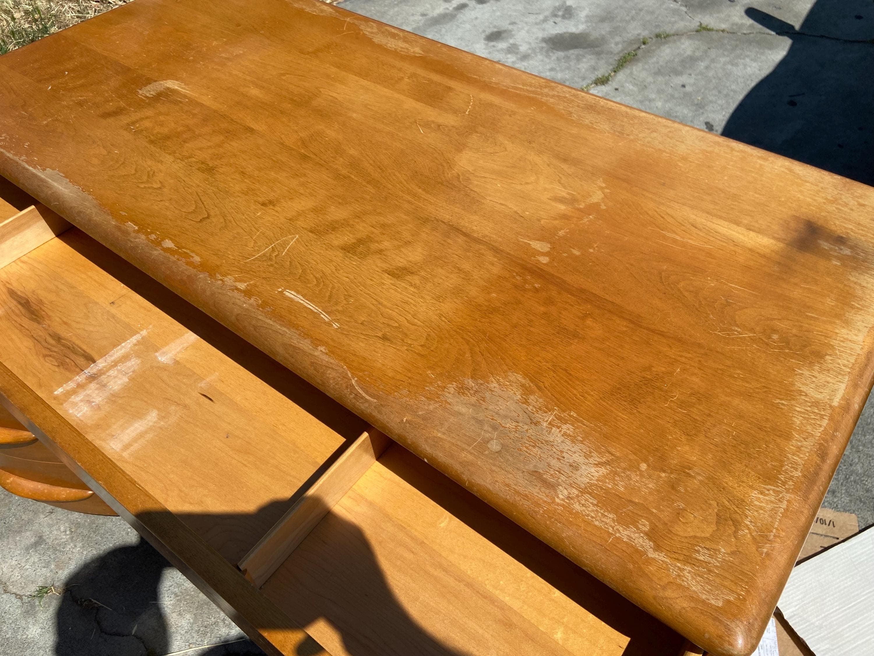 Heywood Wakefield vintage mid century modern maple desk needs restoration - Thumbnail 8