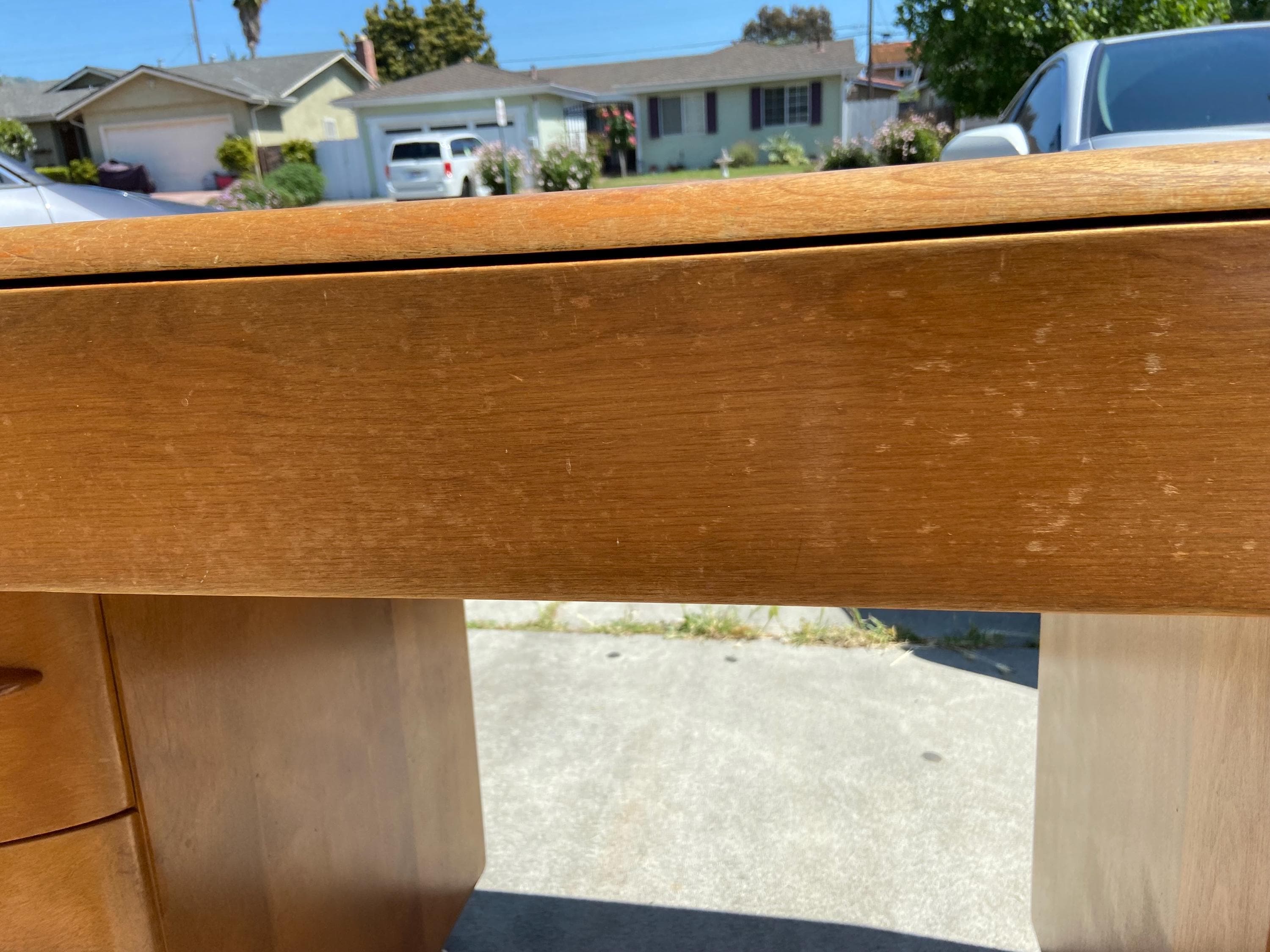 Heywood Wakefield vintage mid century modern maple desk needs restoration - Thumbnail 9