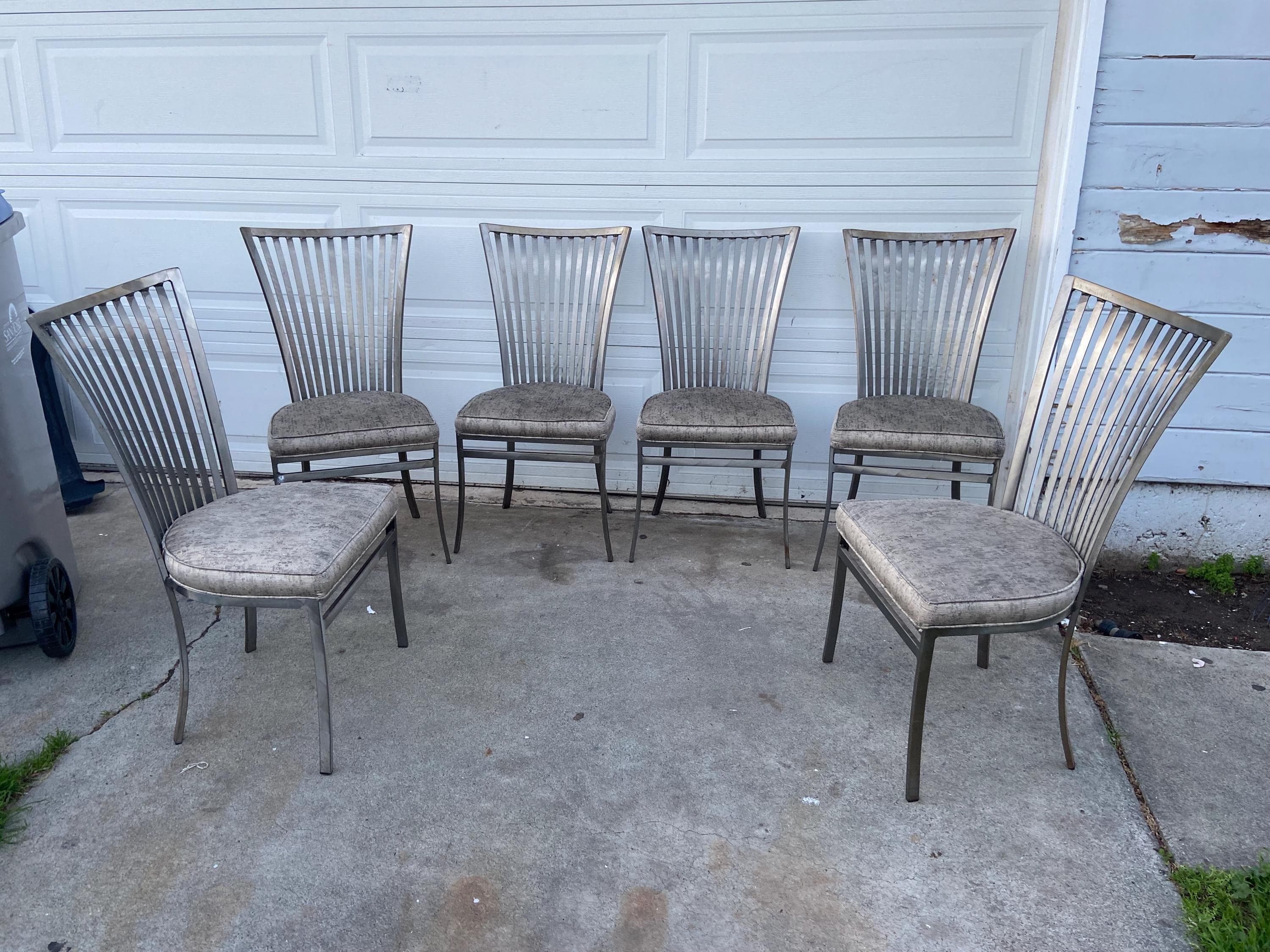 Vintage mid Century Modern Shaver Howard Slatted Steel Back Dining chairs set of 6 - Thumbnail 2