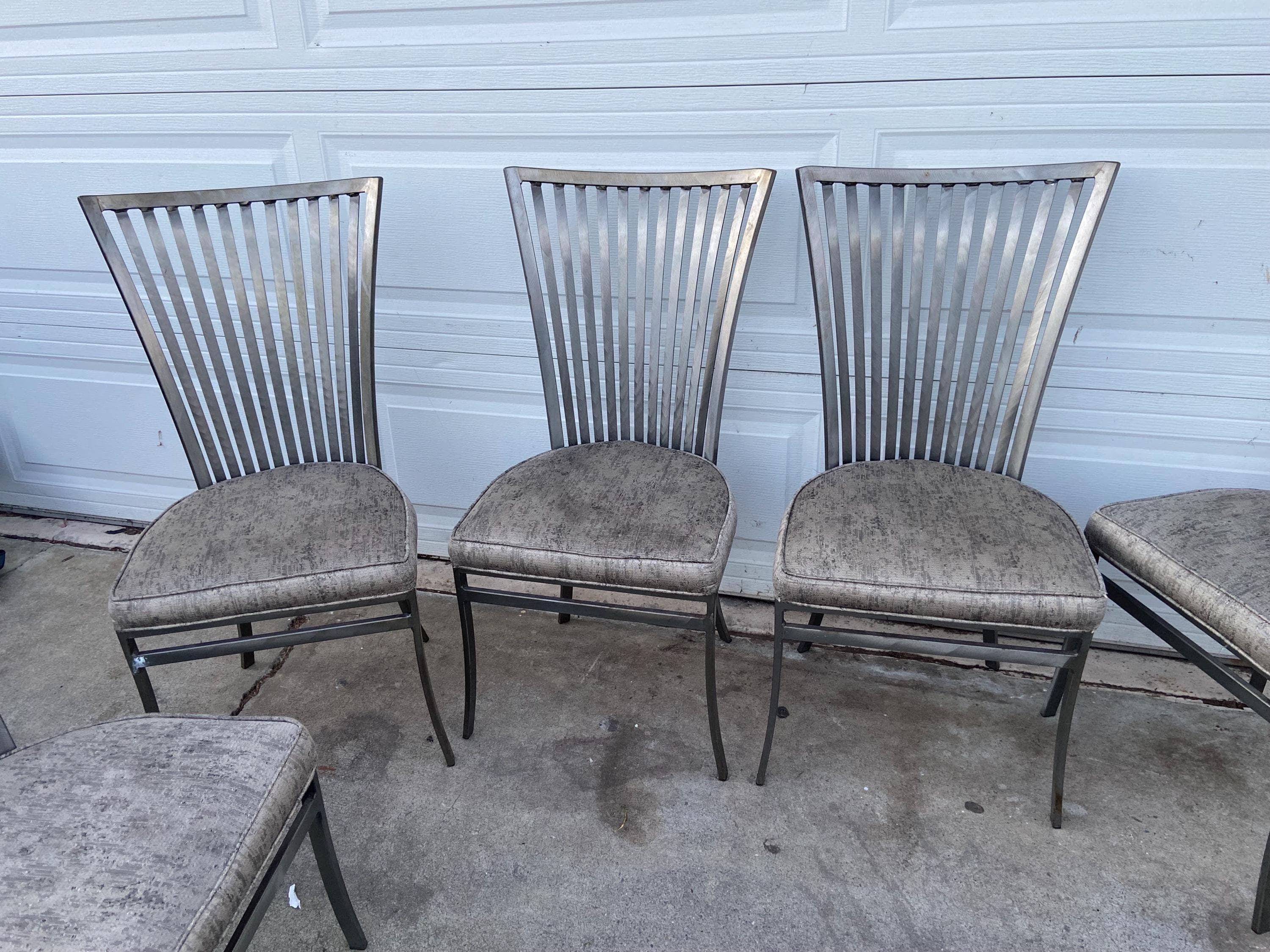 Vintage mid Century Modern Shaver Howard Slatted Steel Back Dining chairs set of 6 - Thumbnail 4