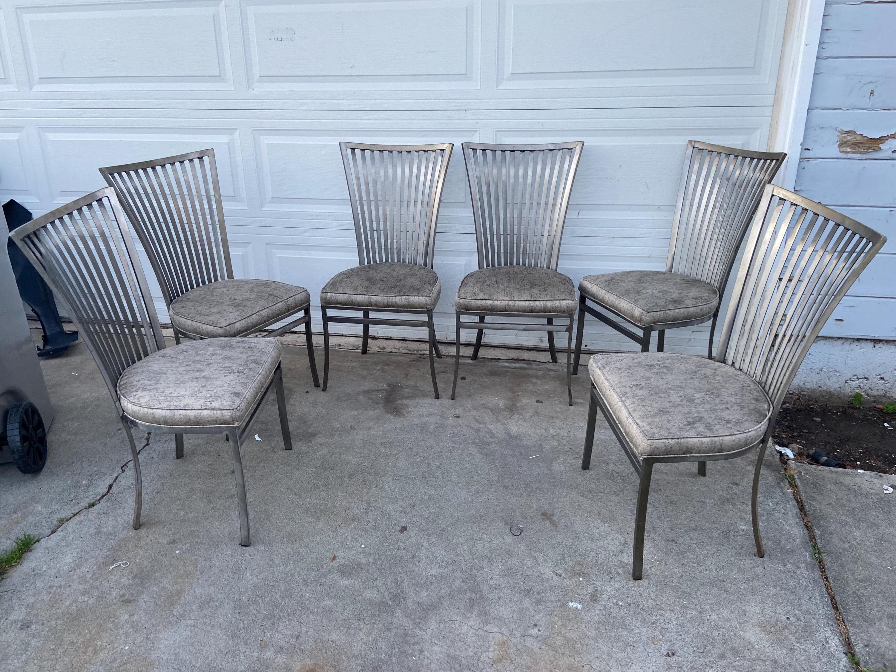 Vintage mid Century Modern Shaver Howard Slatted Steel Back Dining chairs set of 6 - Thumbnail 8