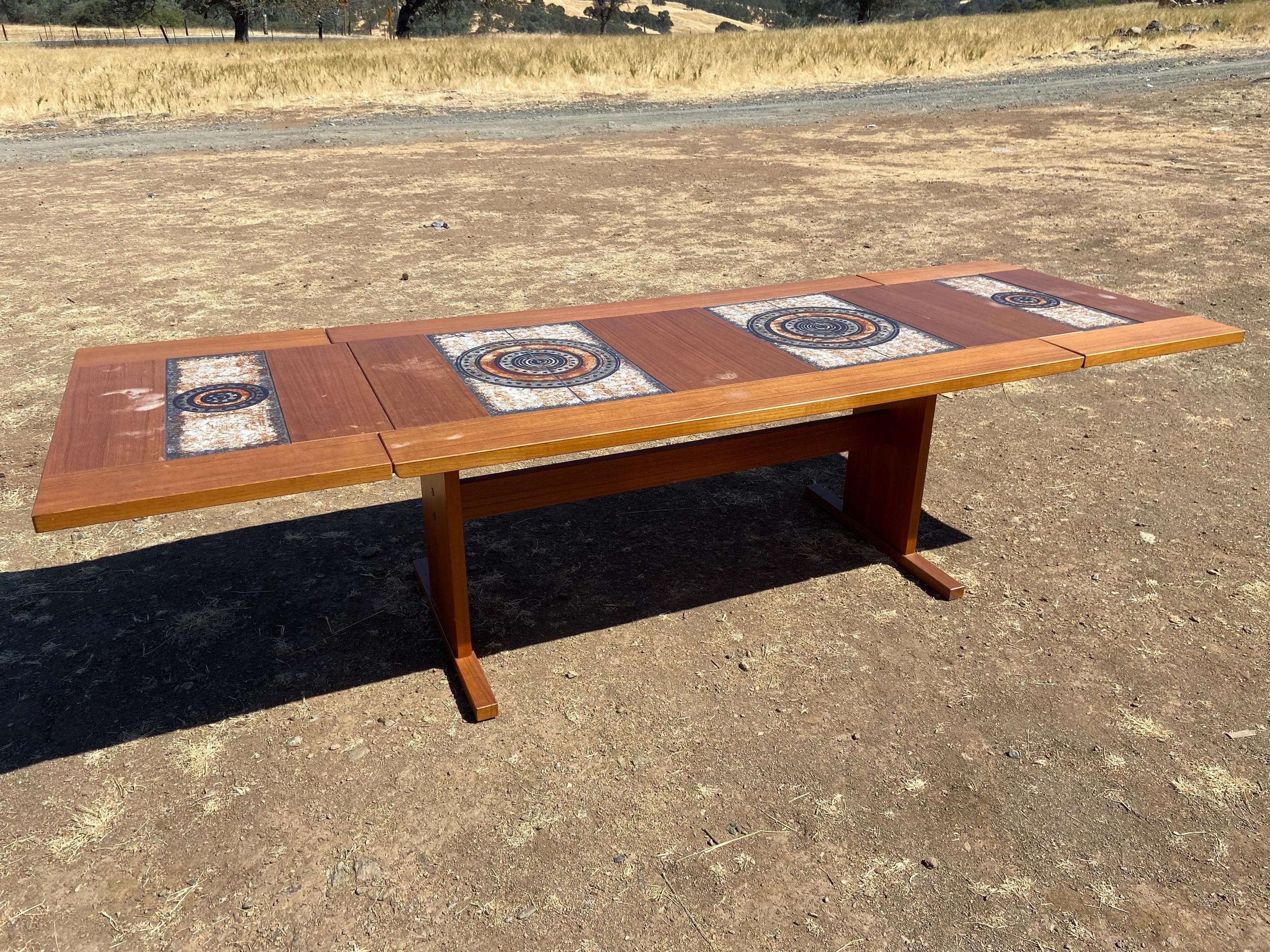 vintage mid century modern gangso mobler drop leaf tile top dining table - Thumbnail 7