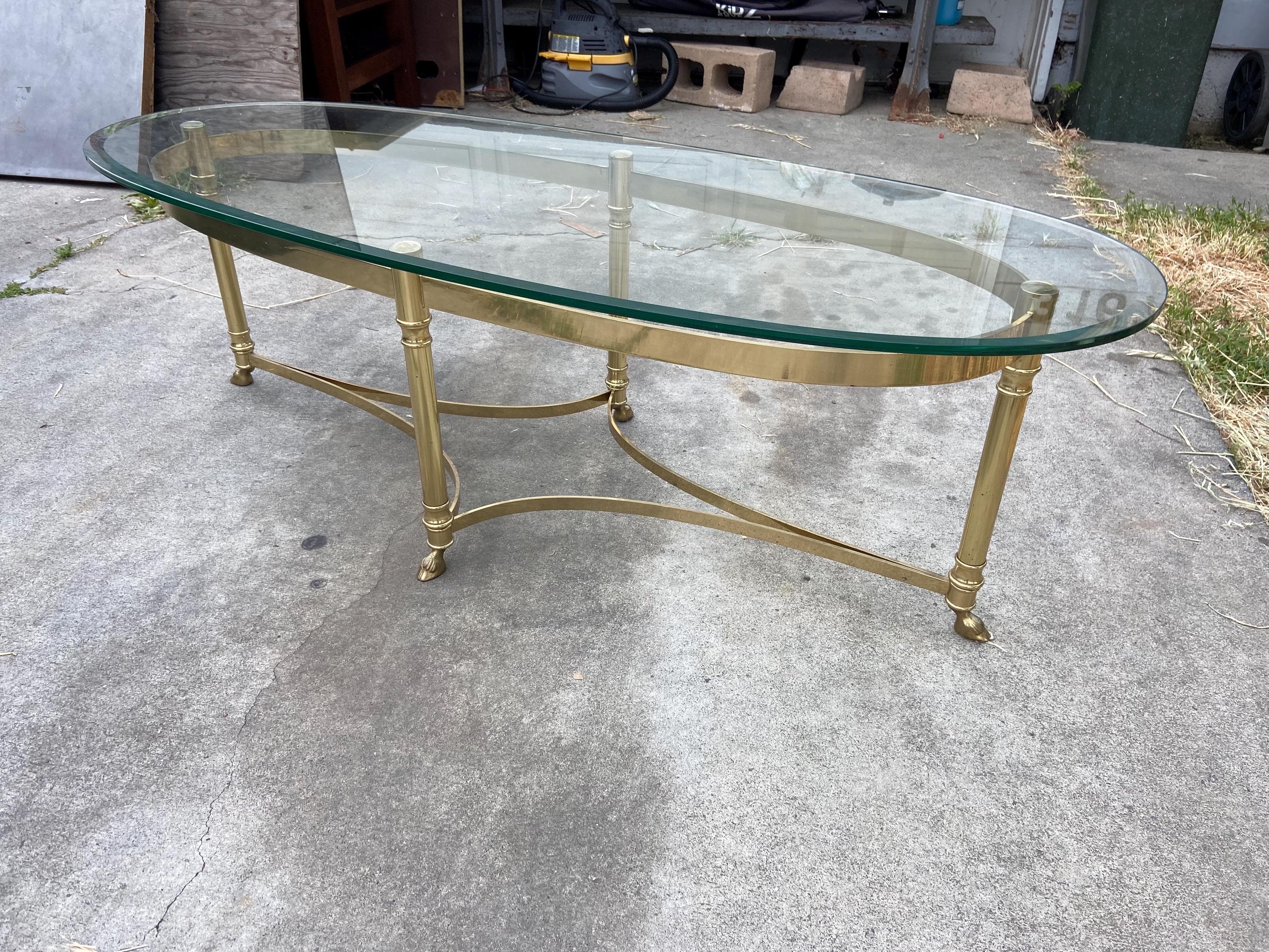 La barge Hollywood regency brass oval coffee table - Thumbnail 6