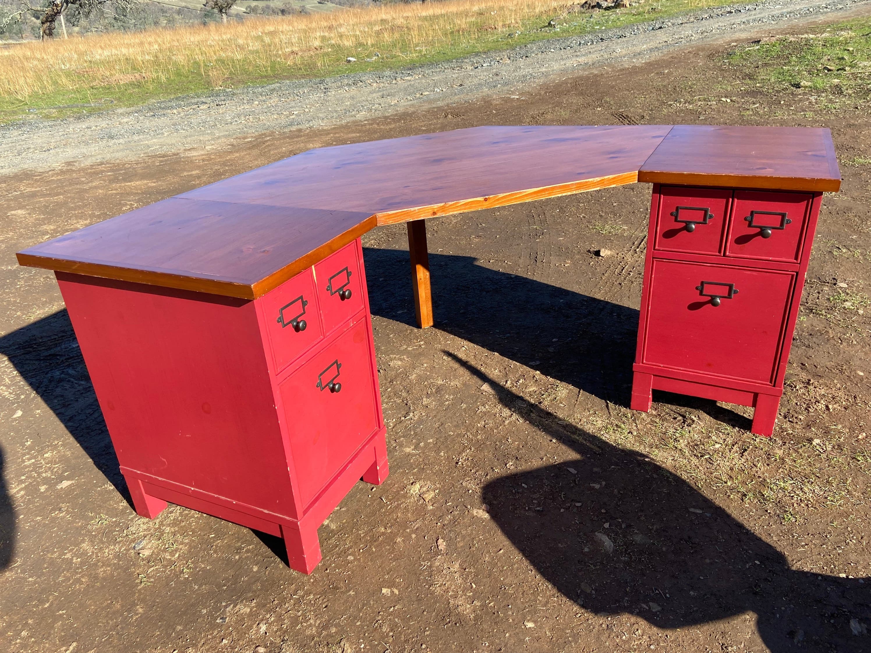 Pottery barn farmhouse rustic distressed wood desk set - Thumbnail 2